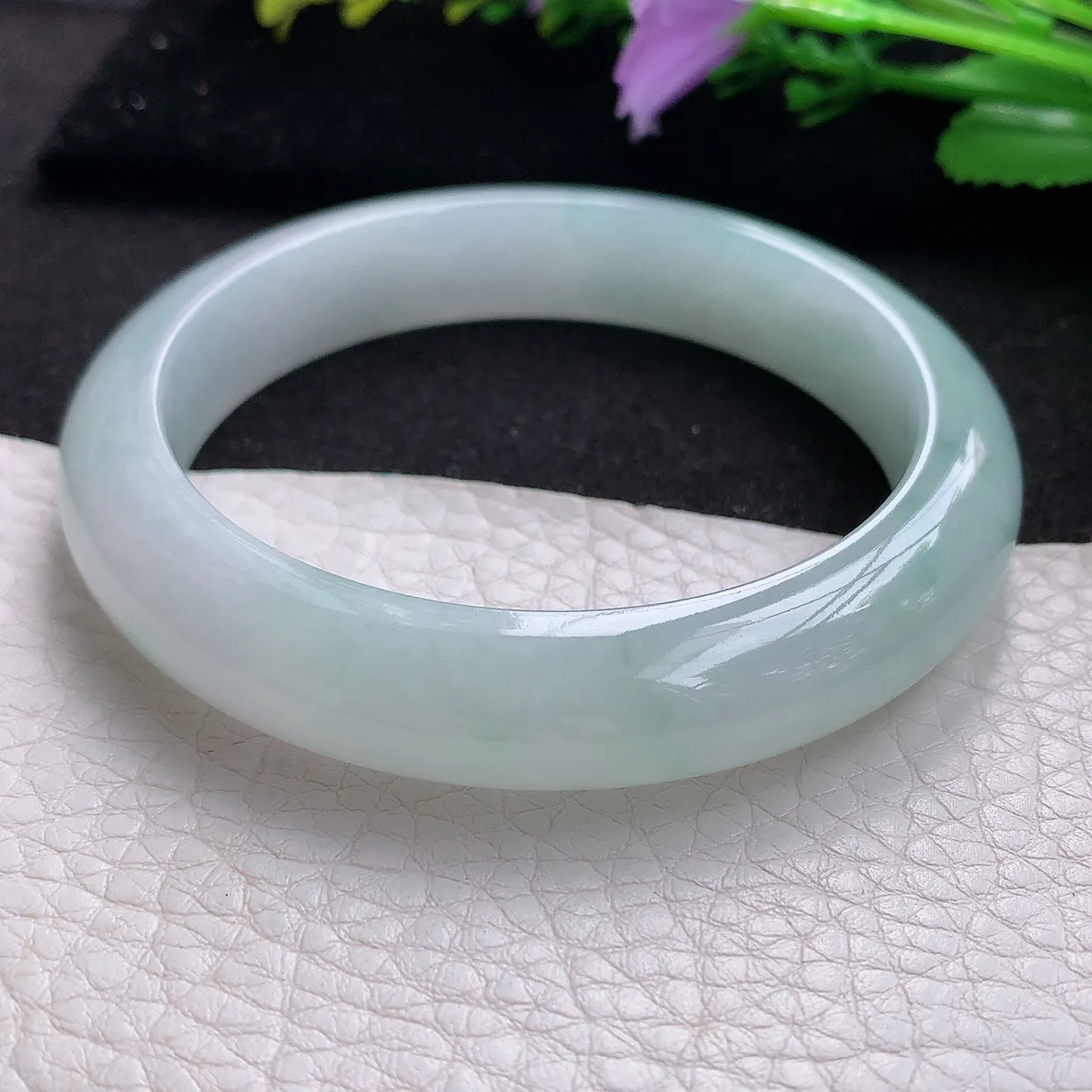 nr实拍57.5*12.2*8.5平安镯 天然翡翠A货冰晴玉手镯胶感宽边玉手环