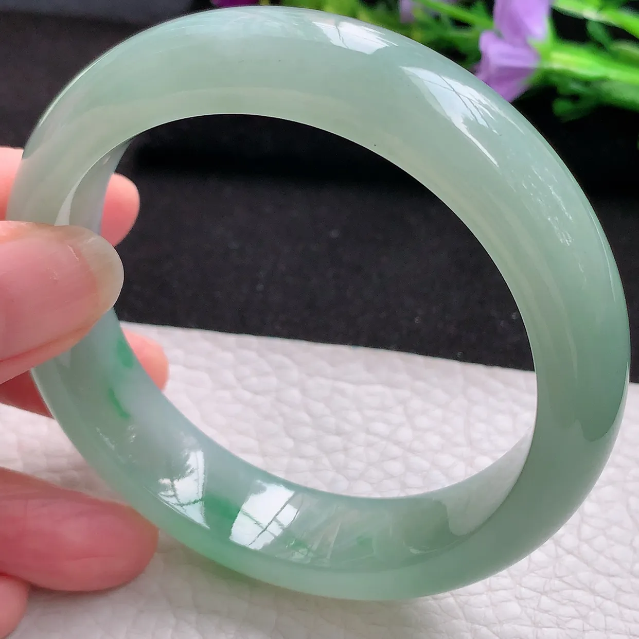 nr实拍58*15*9.2轮胎镯 天然翡翠A货冰晴飘绿玉手镯宽边玉手环