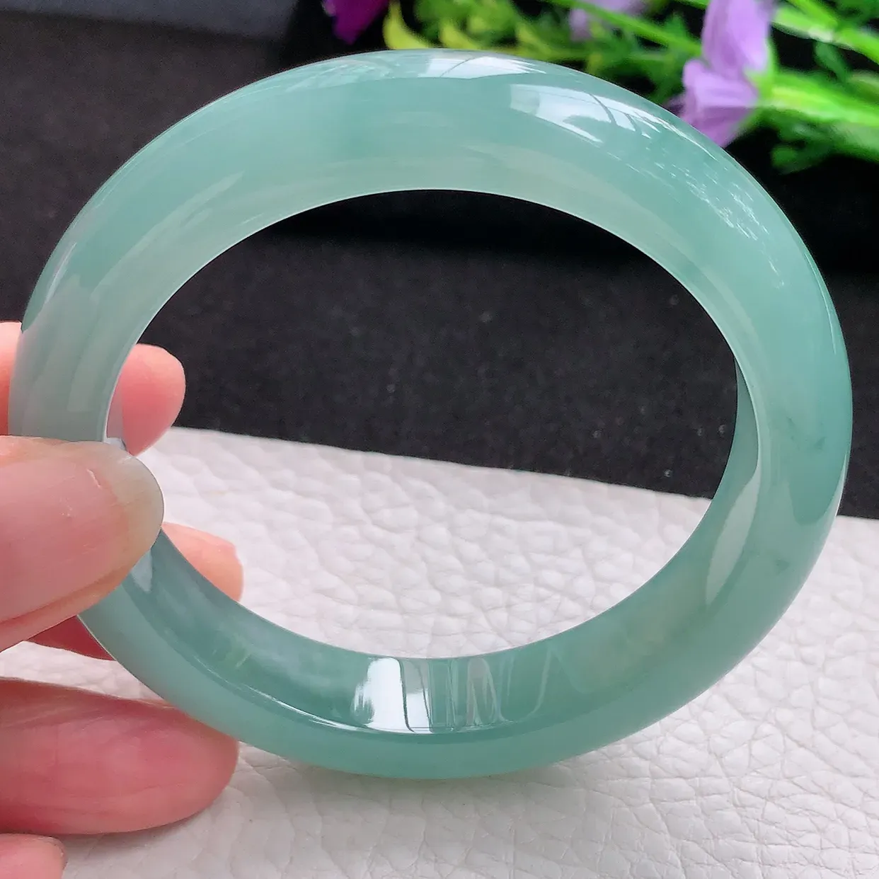 nr实拍56.5*12.3*9平安镯 天然翡翠A货冰蓝玉手镯宽边玉手环