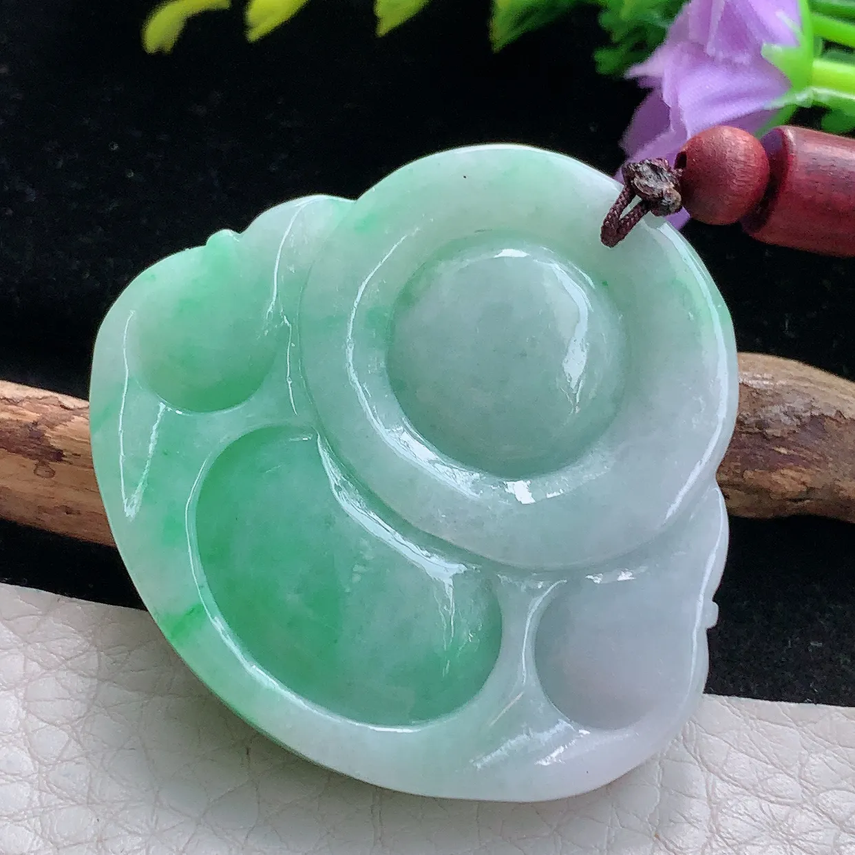 zen实拍44.5*46.8*10.8缅甸天然翡翠飘绿细润大佛公吊坠 大肚弥勒佛毛衣坠