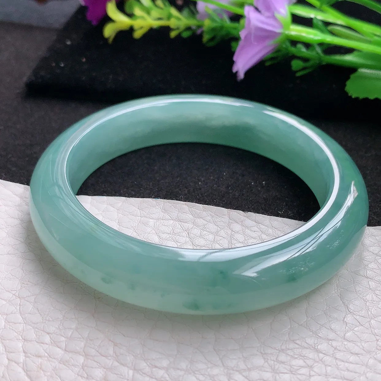 nr实拍56.5*12.3*9平安镯 天然翡翠A货冰蓝玉手镯宽边玉手环