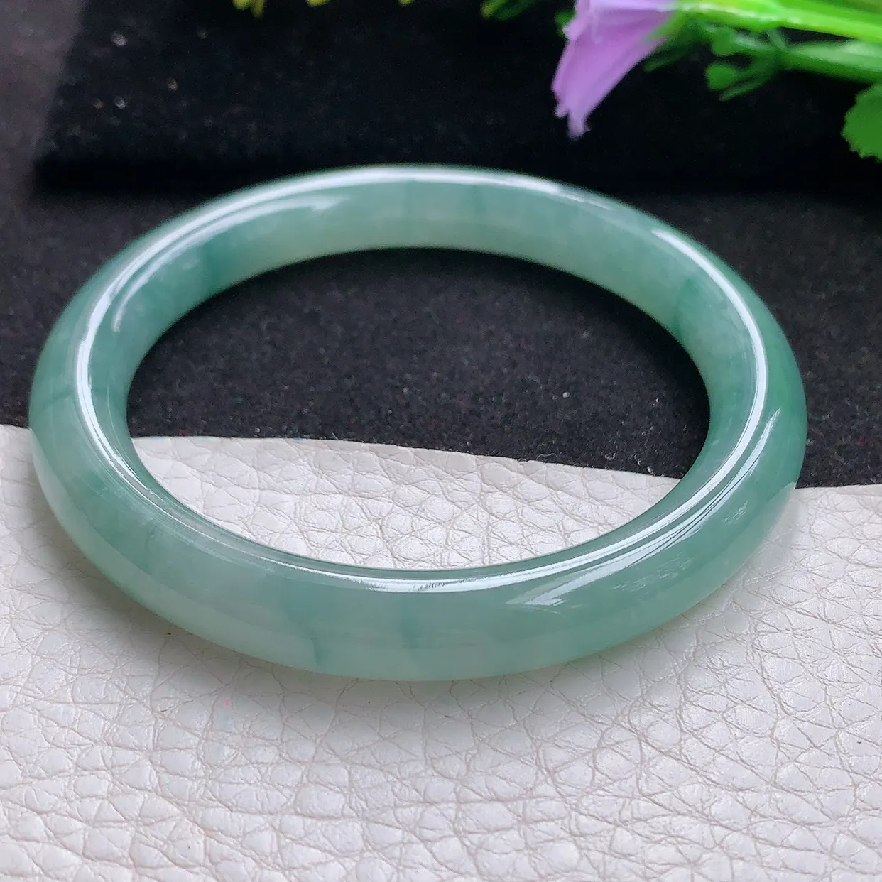 n实拍54.5*8.7*8.5美人镯 天然翡翠A货玉手镯冰飘花圆条玉镯子 叮当镯