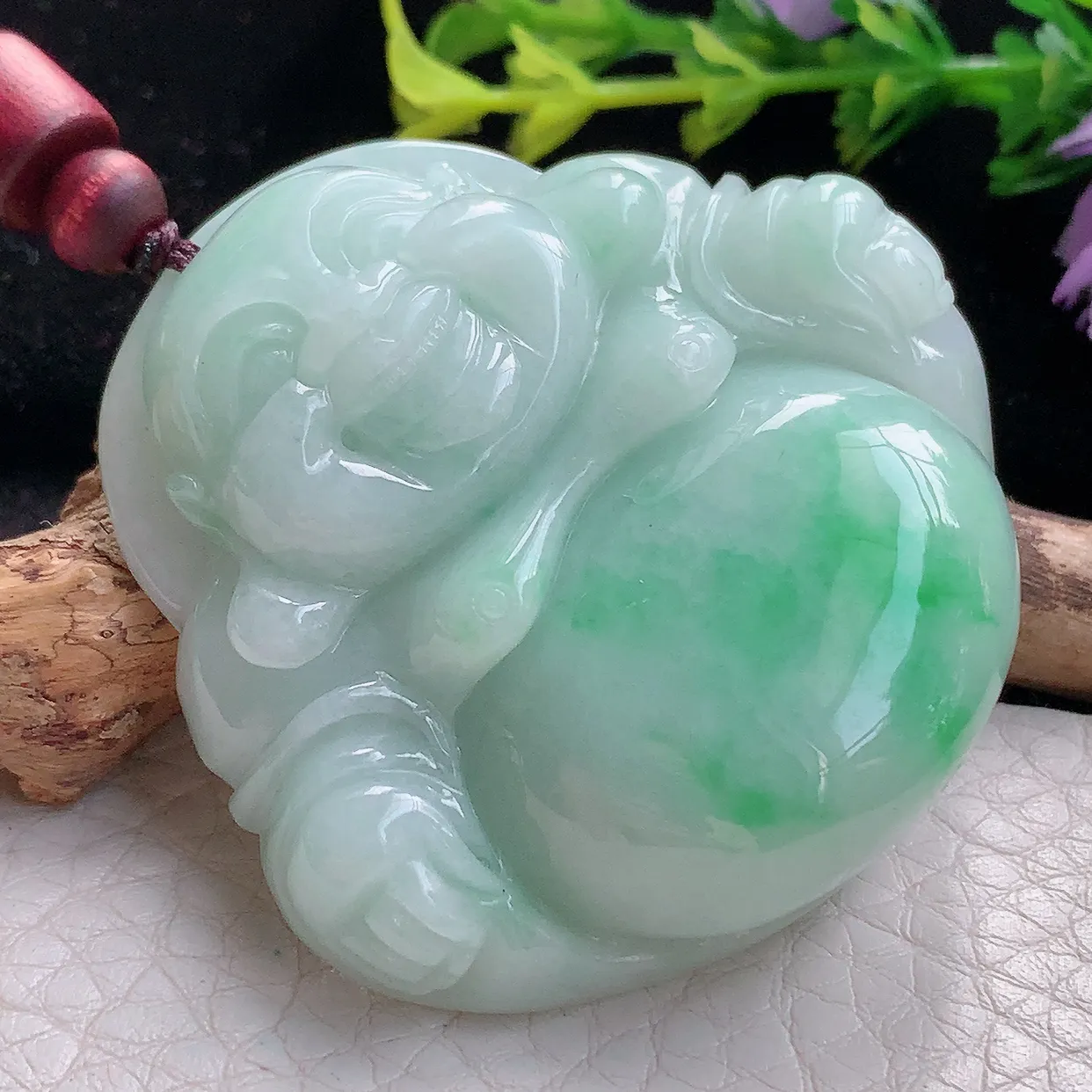 zen实拍46.5*48.8*11.5缅甸天然翡翠飘阳绿大佛公吊坠 大肚弥勒佛毛衣坠