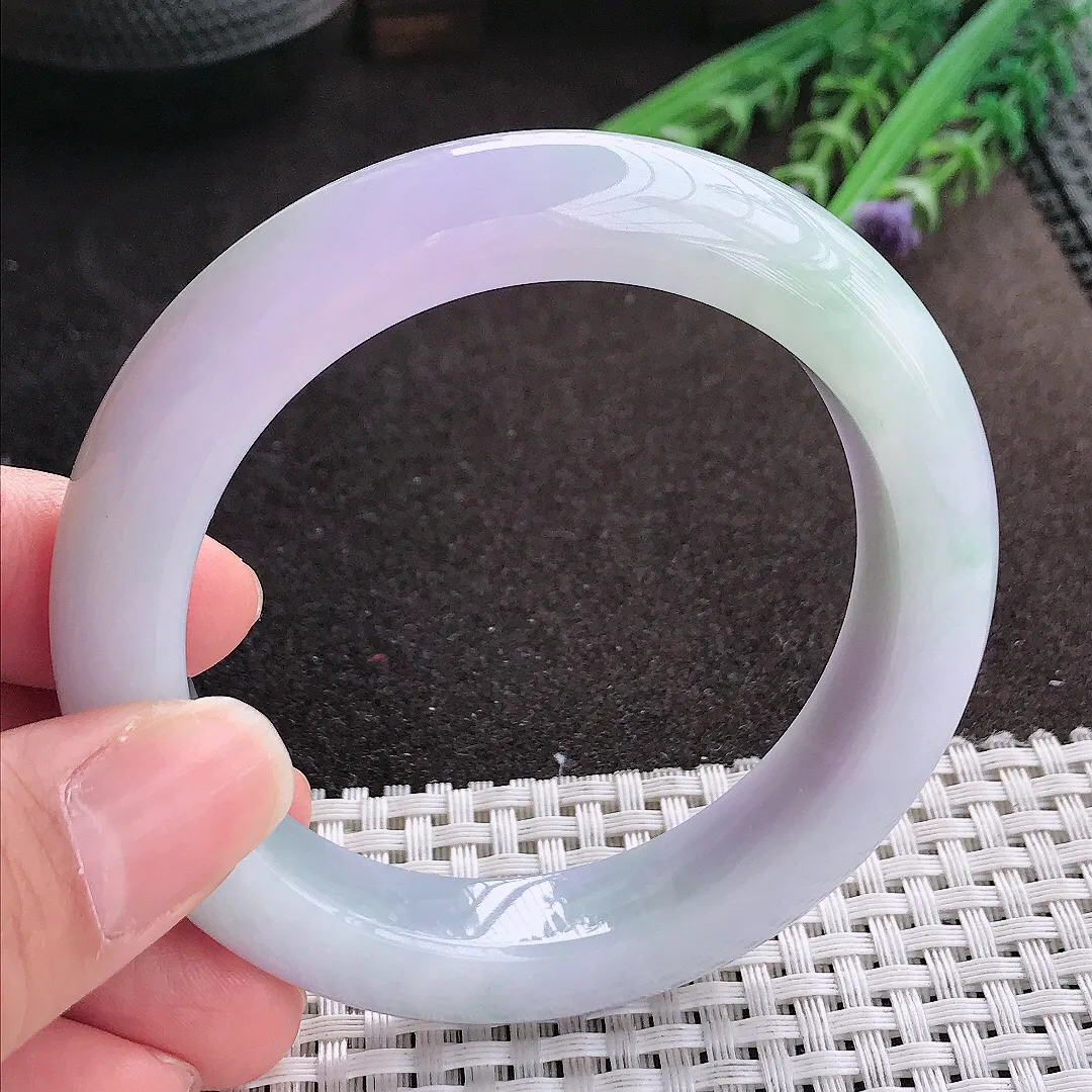 实拍A货翡翠56.5/12.6/10老坑精美油润紫罗兰手镯宽边玉镯手环