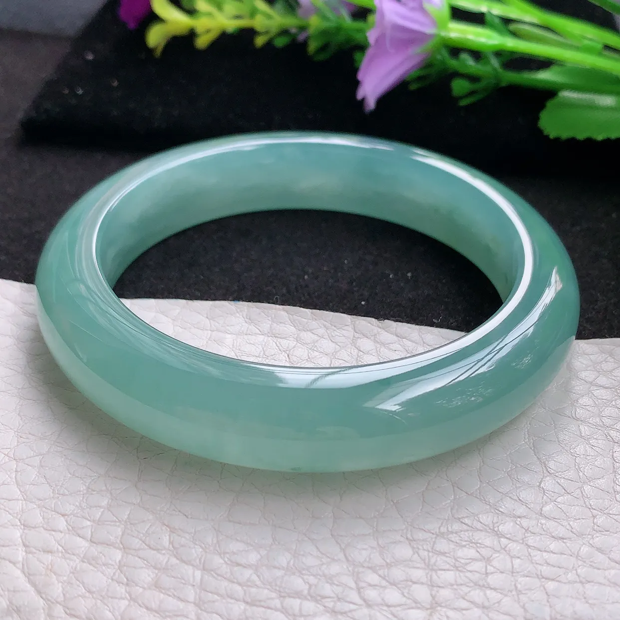 nr实拍56.5*12.3*9平安镯 天然翡翠A货冰蓝玉手镯宽边玉手环