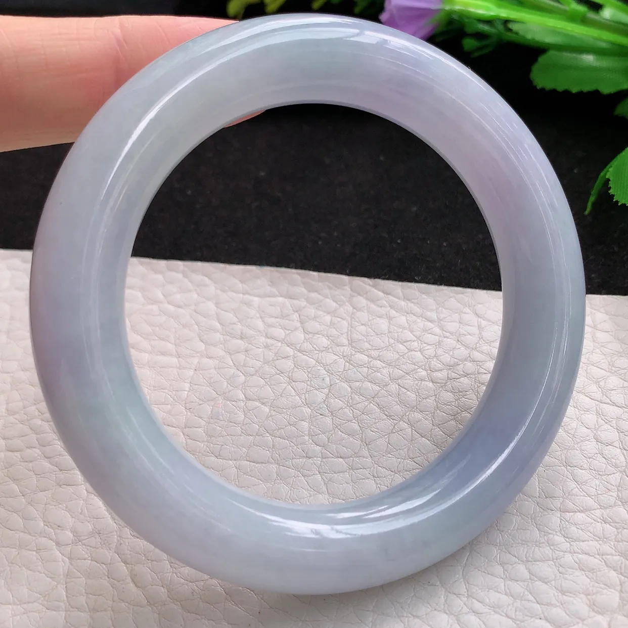 ee实拍56*12*11.5胖圆镯 天然翡翠A货紫罗兰玉手镯水润圆条玉手环