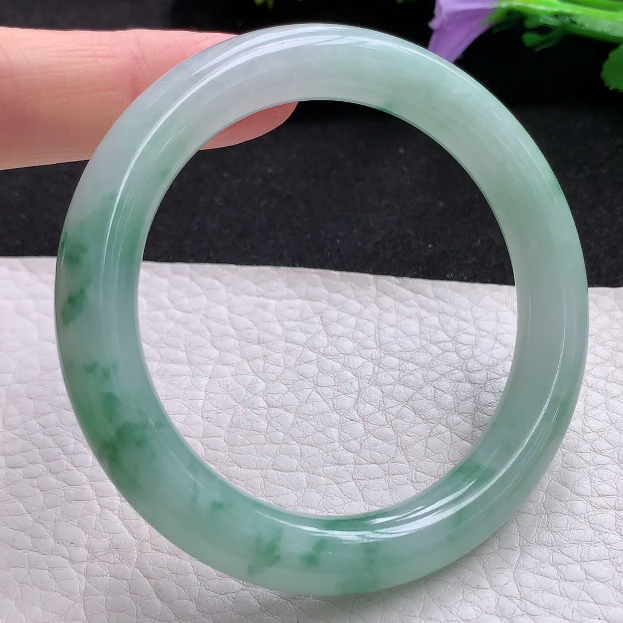 hy实拍54*10.2*9.8美人镯 天然翡翠A货手镯水润飘花圆条玉手环 叮当镯