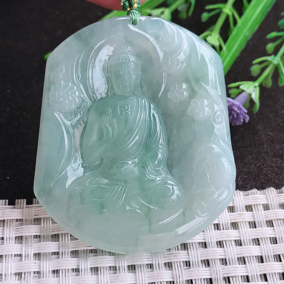 实拍A货翡翠53/45/5.8老坑冰胶水灵冰晴阿弥陀佛吊坠翡翠挂件