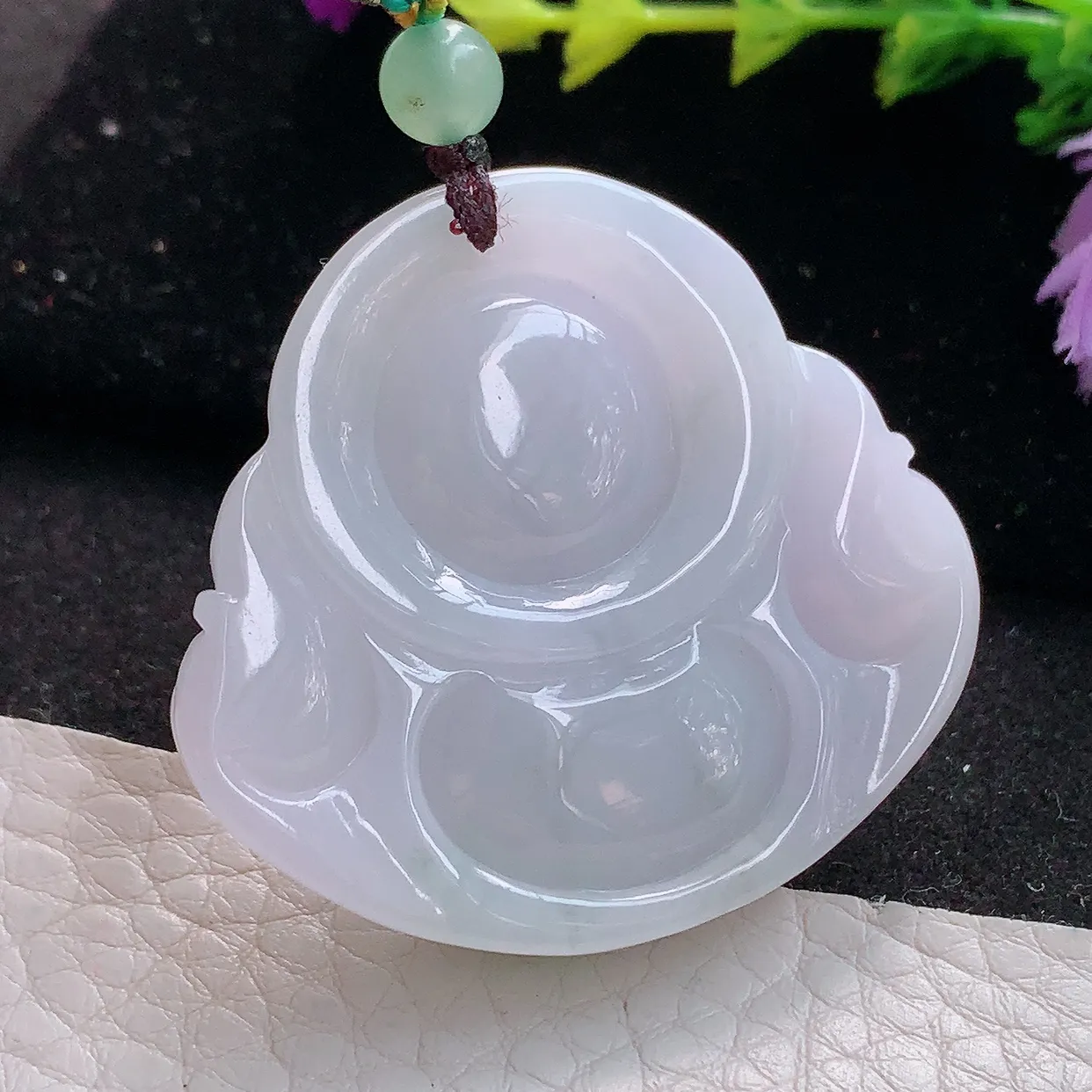 zen实拍39.9*42.8*12.2缅甸天然翡翠淡紫佛公玉吊坠 开心佛玉挂件