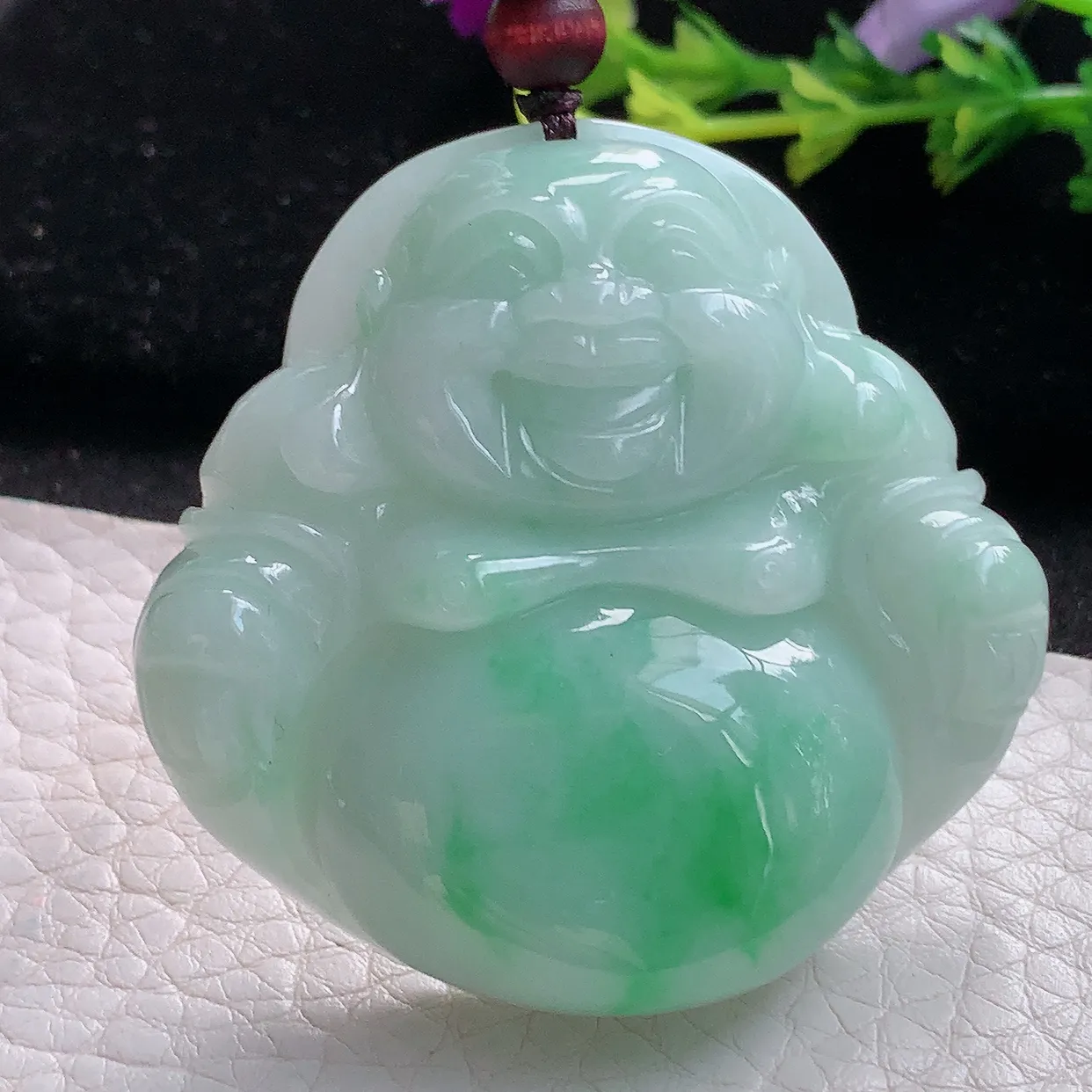 zen实拍46.5*48.8*11.5缅甸天然翡翠飘阳绿大佛公吊坠 大肚弥勒佛毛衣坠