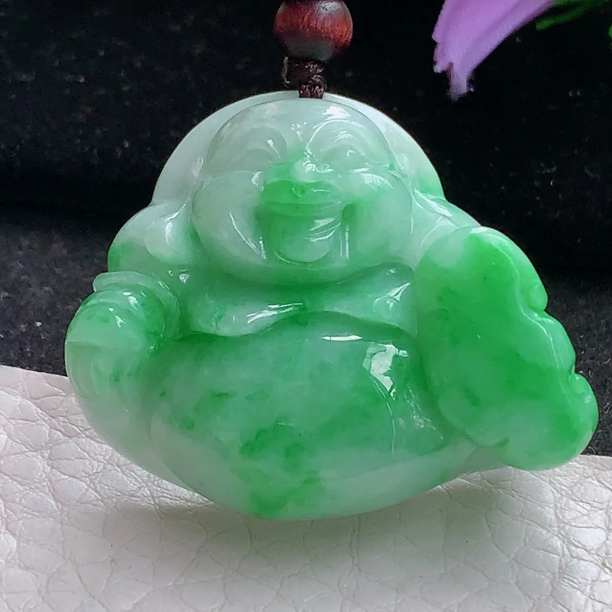 zen实拍34*38.5*12.5缅甸天然翡翠辣色佛公吊坠 大肚弥勒佛玉吊坠