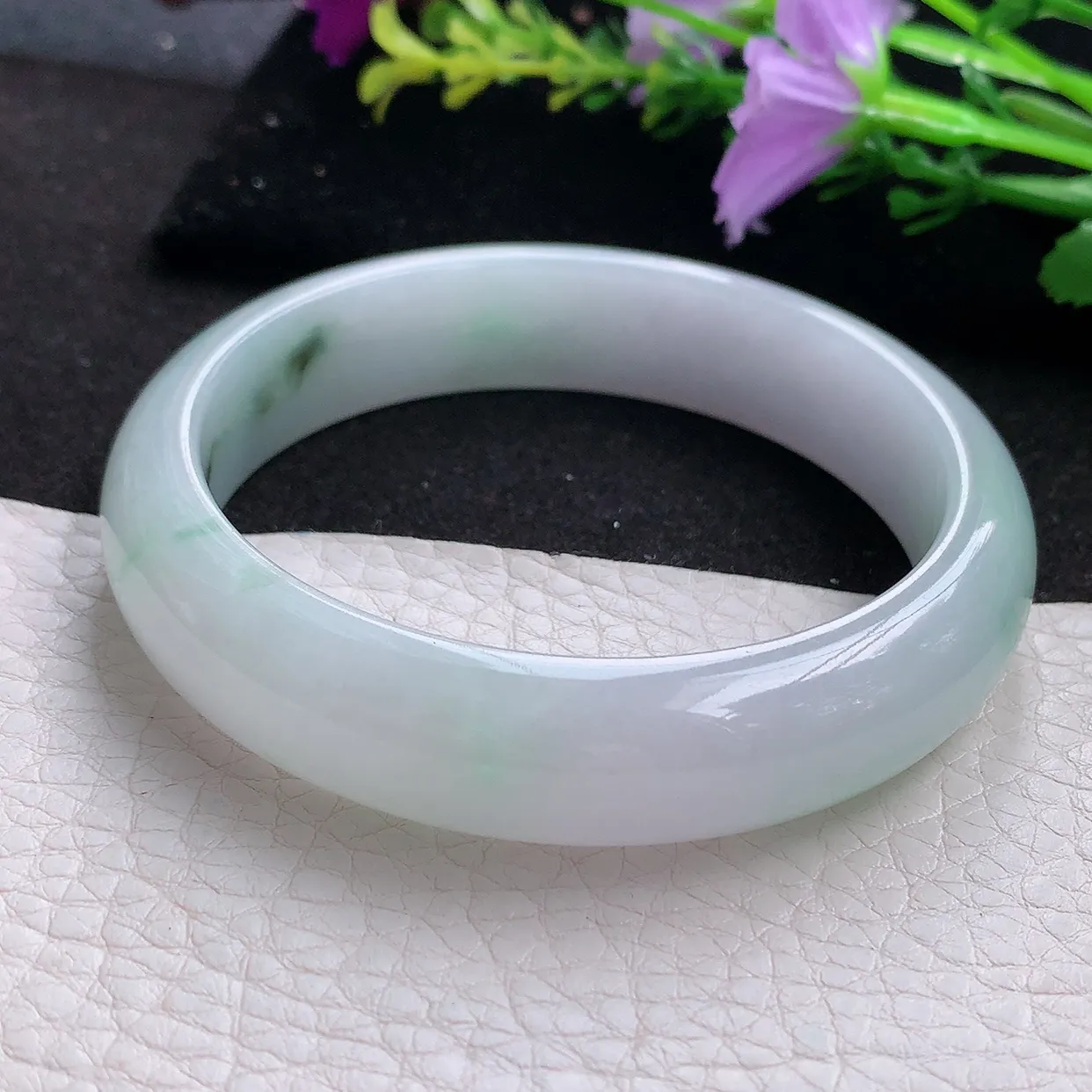 nr实拍57*13.8*8平安镯 天然翡翠A货飘花玉手镯胶感宽边玉手环