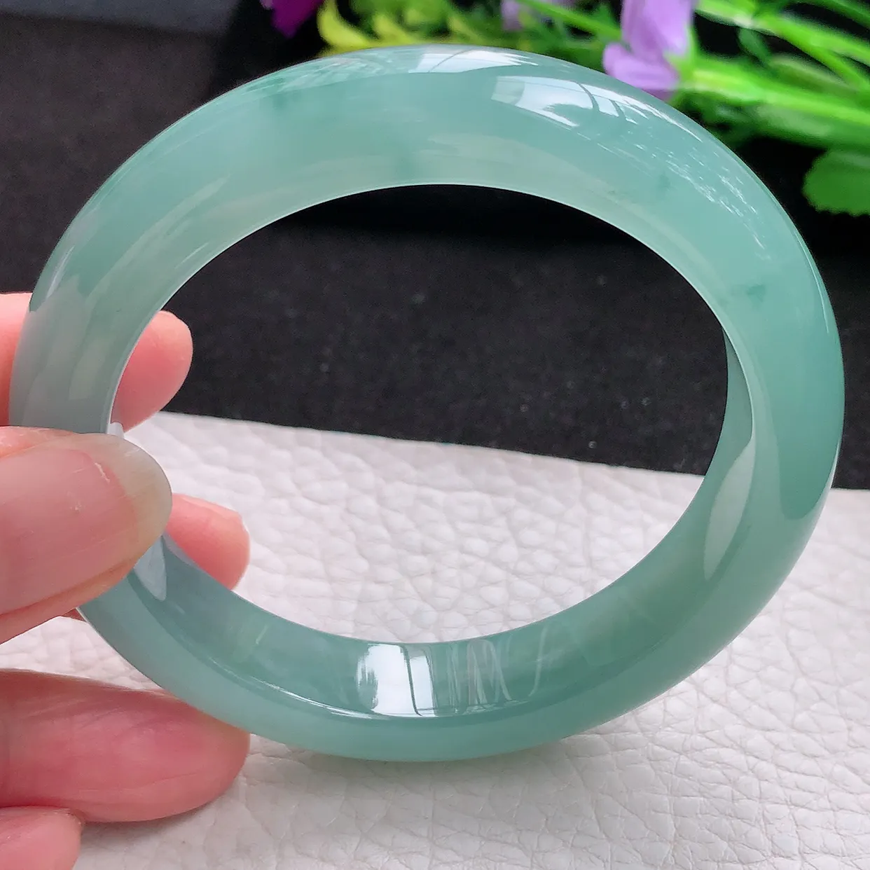 nr实拍56.5*12.3*9平安镯 天然翡翠A货冰蓝玉手镯宽边玉手环