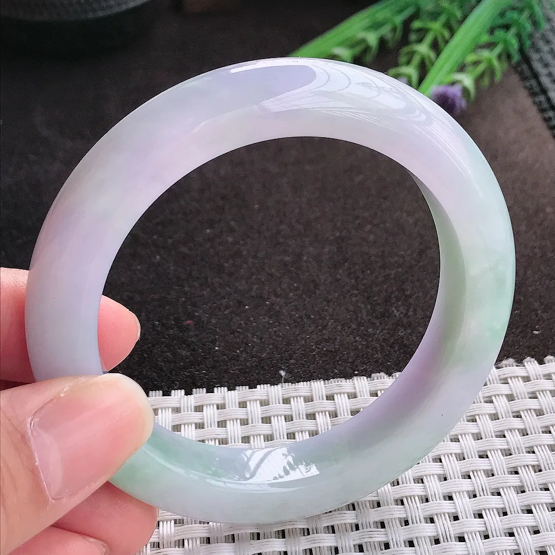 实拍A货翡翠56.5/12.6/10老坑精美油润紫罗兰手镯宽边玉镯手环