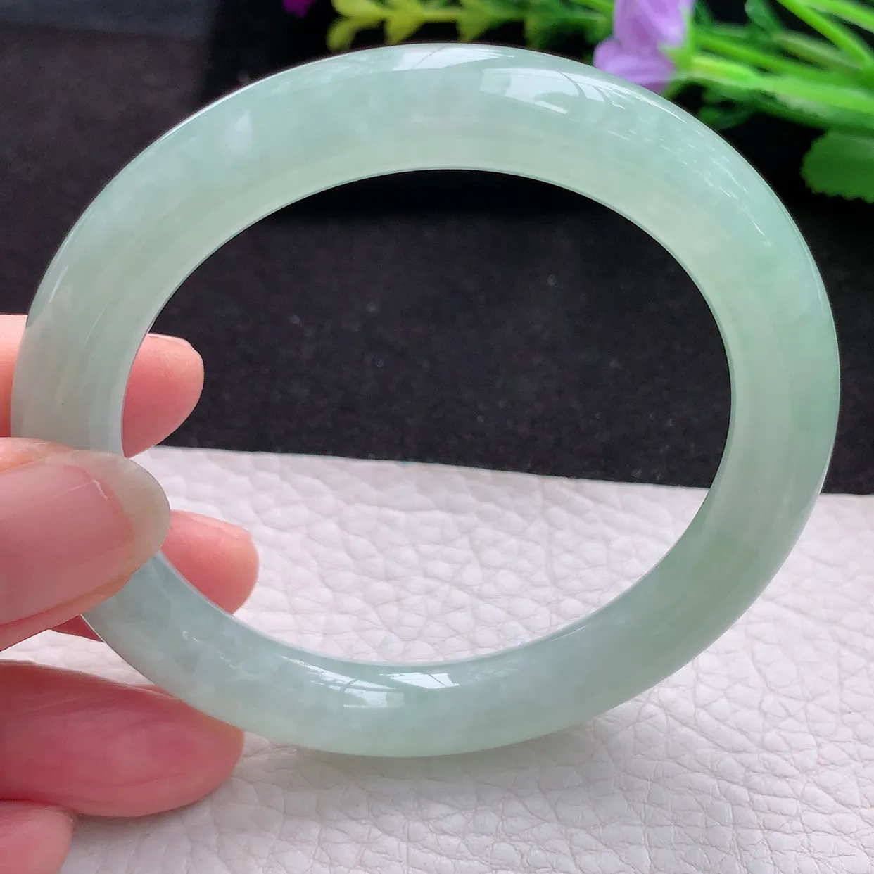 ss实拍56*10*9.5美人镯 天然翡翠A货玉手镯冰甜绿圆条玉镯子 叮当镯