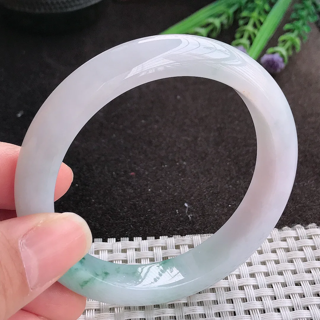 实拍A货翡翠58/12.2/8.7老坑冰润水灵冰飘花手镯宽边玉镯手环