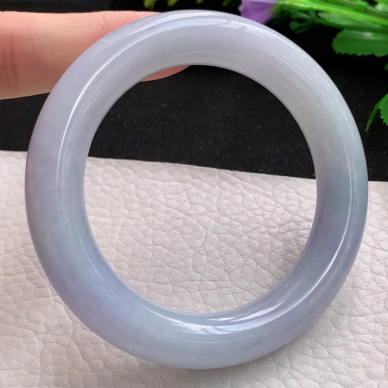 ee实拍56*12*11.5胖圆镯 天然翡翠A货紫罗兰玉手镯水润圆条玉手环