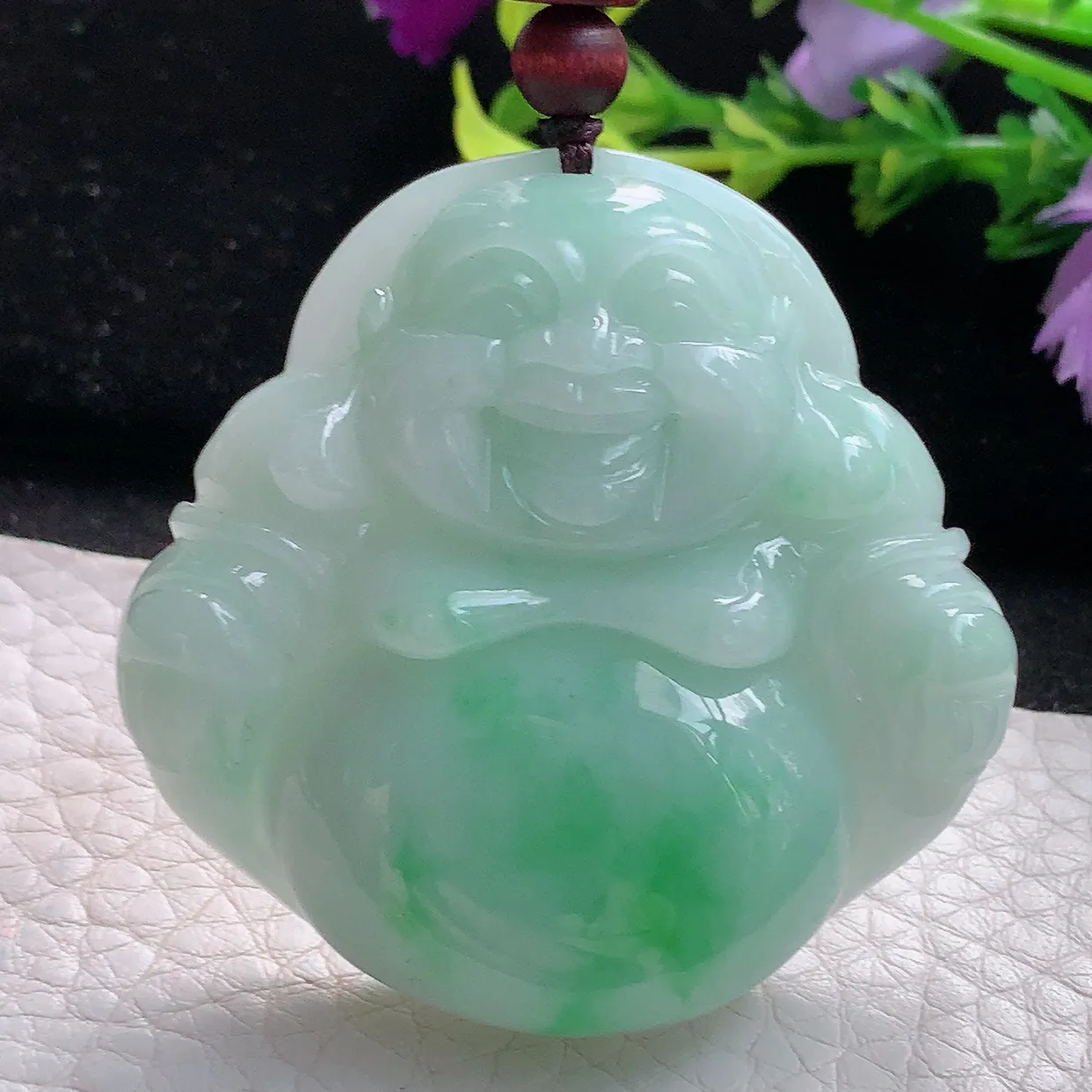 zen实拍46.5*48.8*11.5缅甸天然翡翠飘阳绿大佛公吊坠 大肚弥勒佛毛衣坠