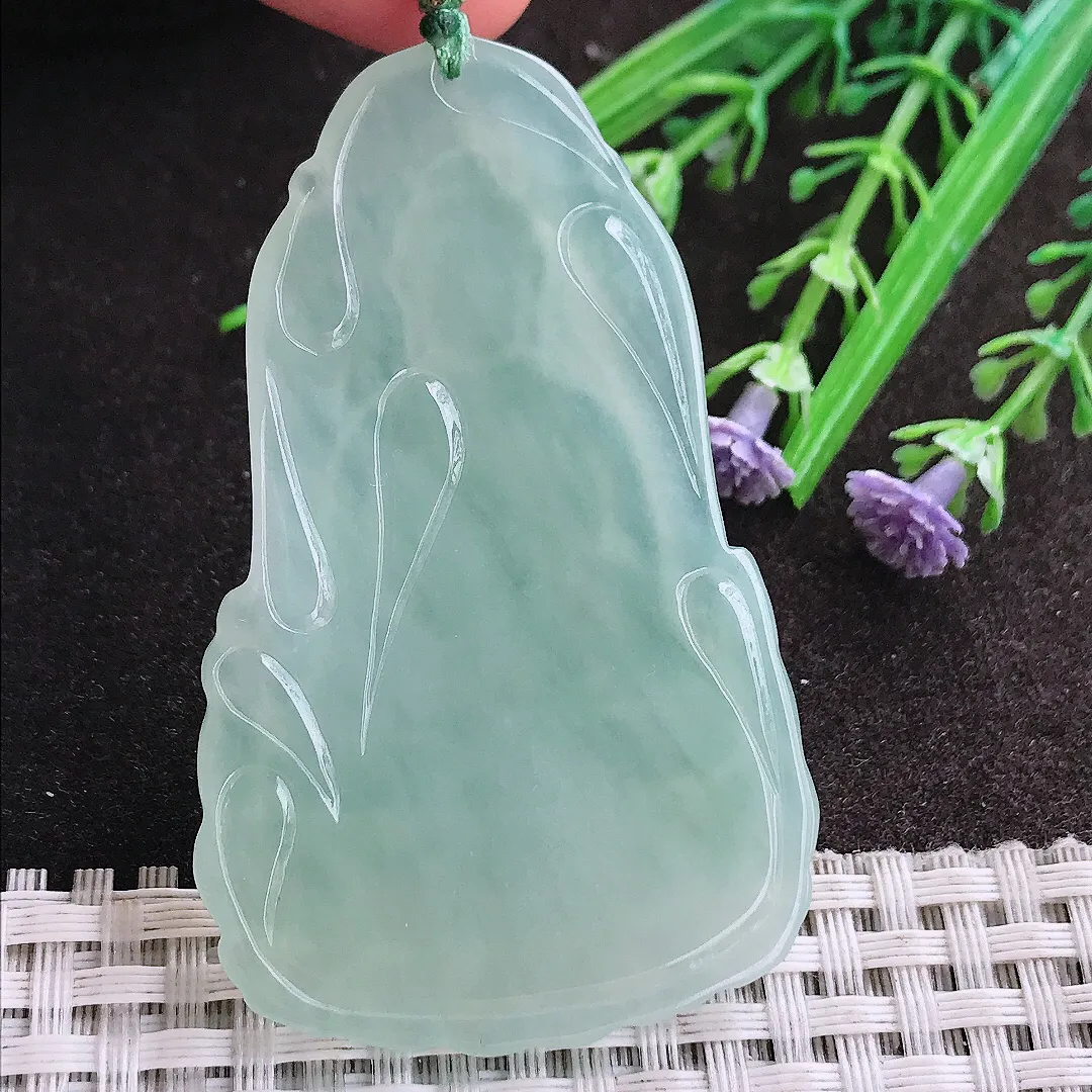 实拍A货翡翠61/38.7/5老坑冰胶果冻冰晴绿观音菩萨吊坠翡翠玉观音挂件