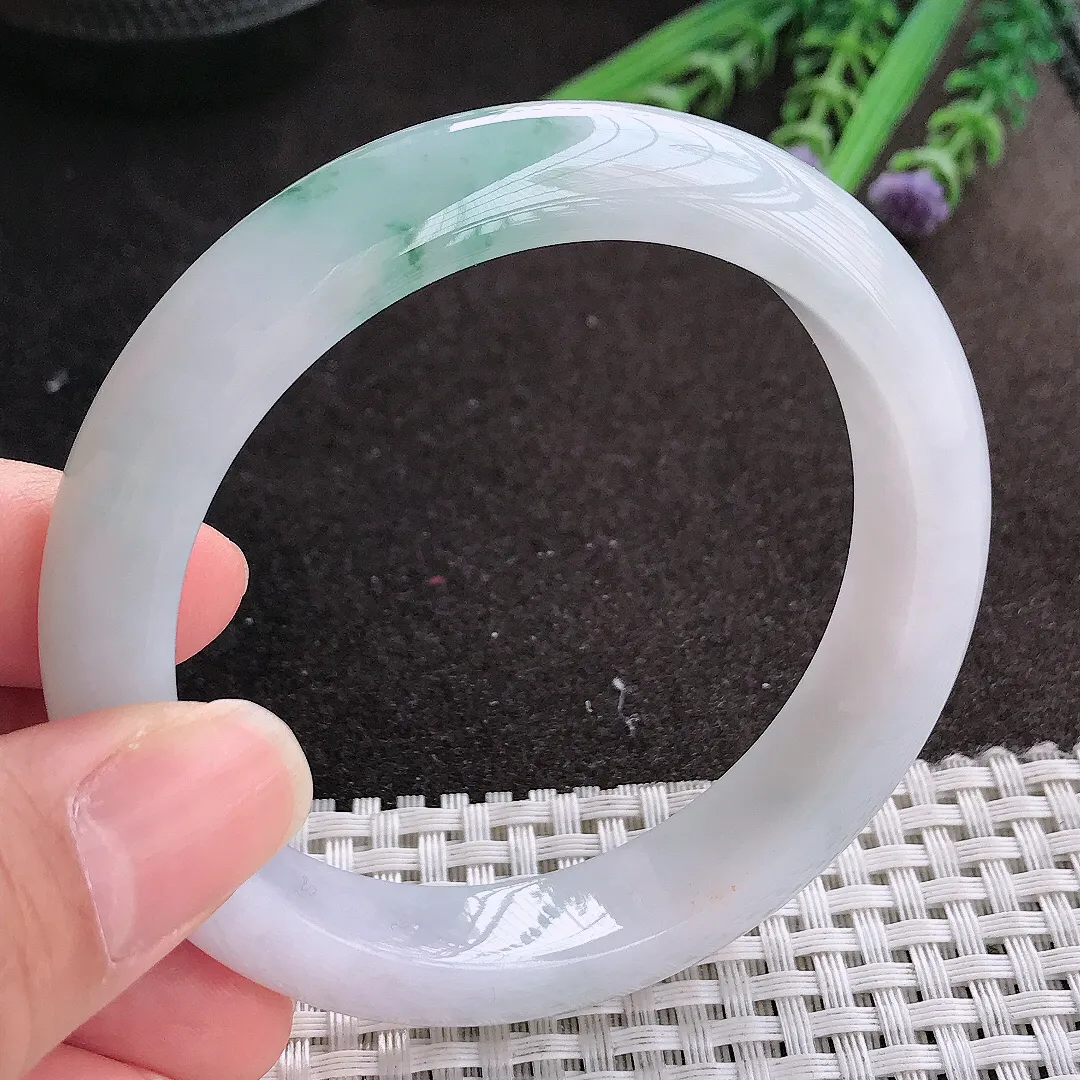 实拍A货翡翠58/12.2/8.7老坑冰润水灵冰飘花手镯宽边玉镯手环