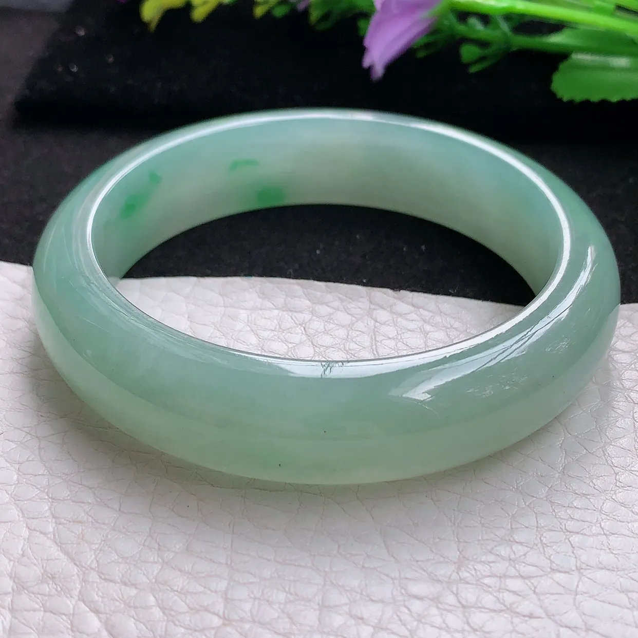 nr实拍58*15*9.2轮胎镯 天然翡翠A货冰晴飘绿玉手镯宽边玉手环