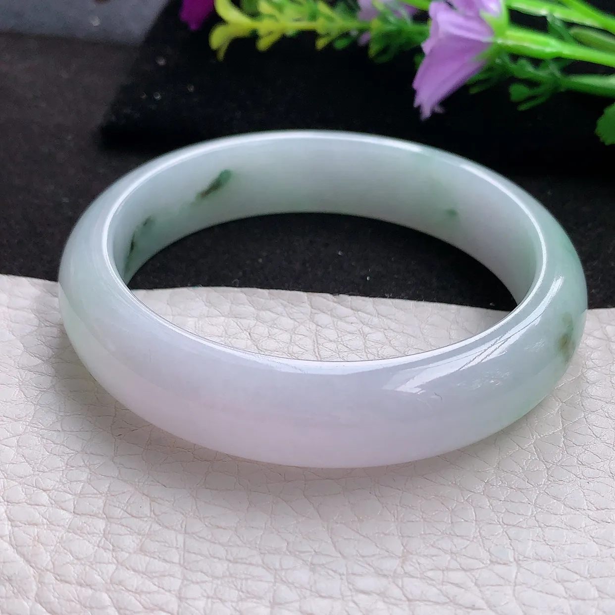 nr实拍57*13.8*8平安镯 天然翡翠A货飘花玉手镯胶感宽边玉手环