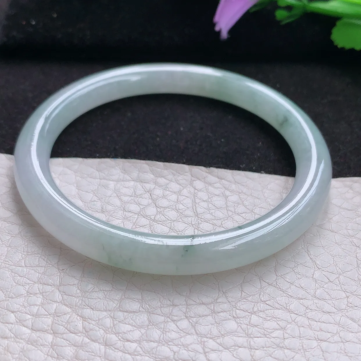 n实拍54.6*7.2*7.6美人镯 天然翡翠A货玉手镯冰飘花圆条玉镯子 叮当镯