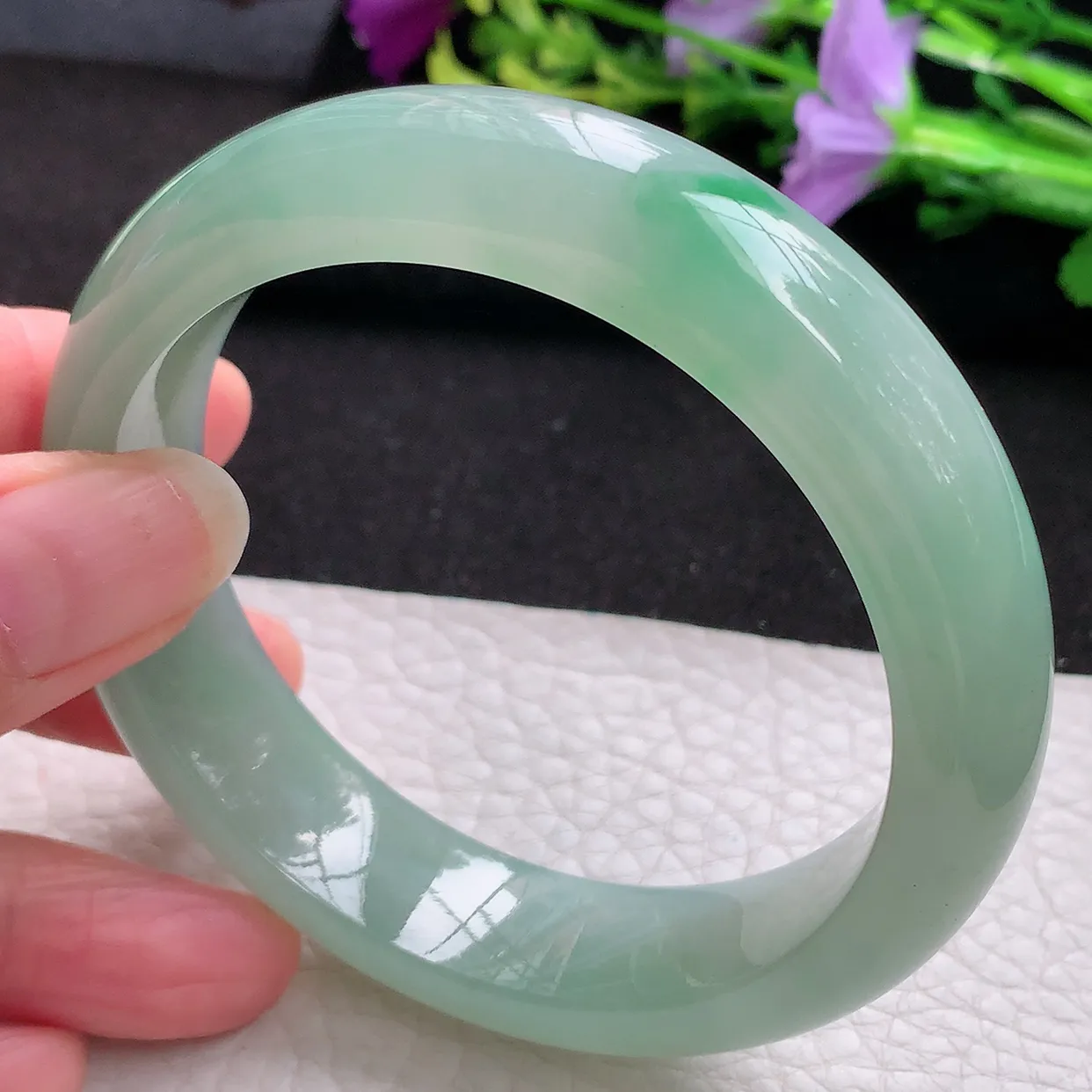 nr实拍58*15*9.2轮胎镯 天然翡翠A货冰晴飘绿玉手镯宽边玉手环