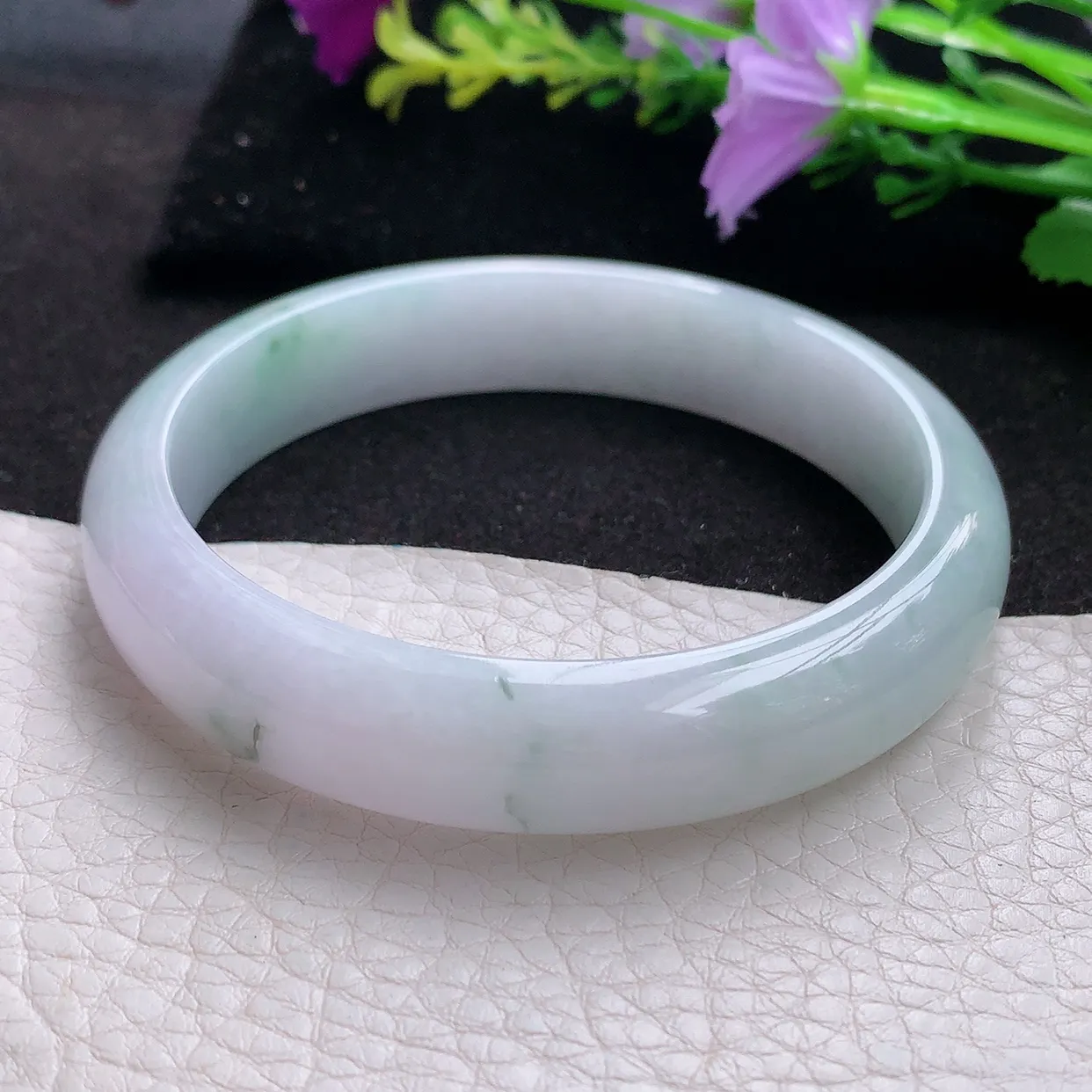 hy大圈口60*13*7.3镯 天然翡翠A货手镯水润飘花大气宽边玉手环