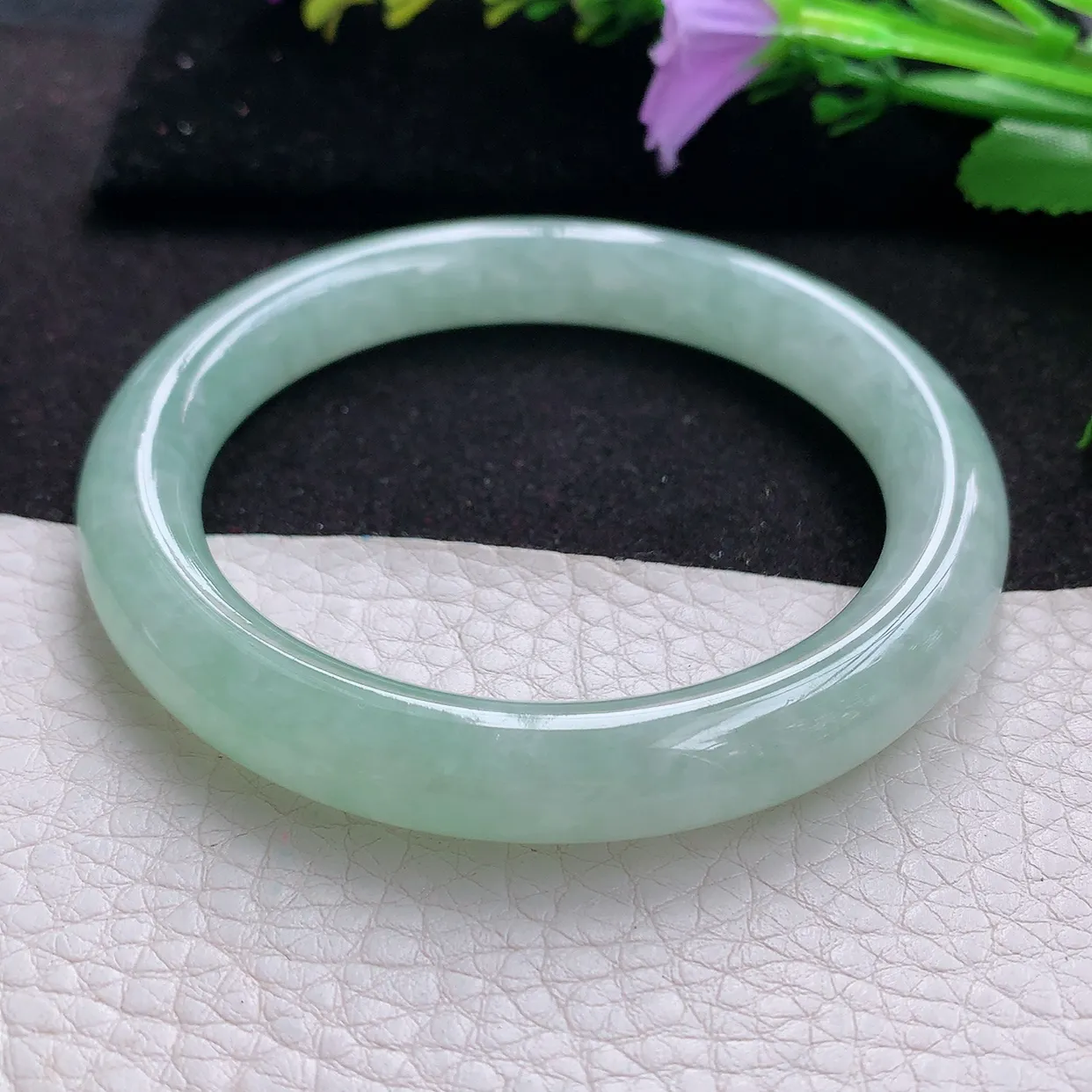 ss实拍56*10*9.5美人镯 天然翡翠A货玉手镯冰甜绿圆条玉镯子 叮当镯