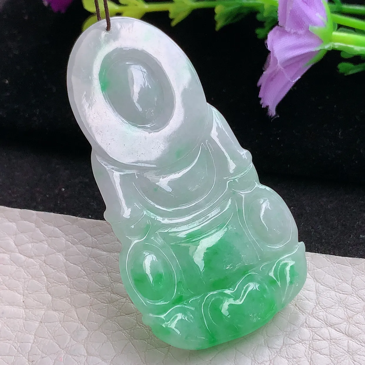 zen实拍60.2*32.5*5.5缅甸天然翡翠飘阳绿正庄观音 玉观音玉吊坠