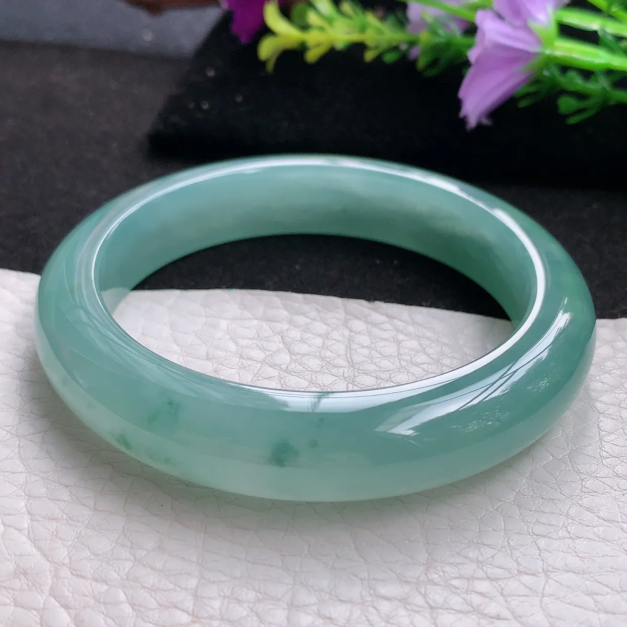 nr实拍56.5*12.3*9平安镯 天然翡翠A货冰蓝玉手镯宽边玉手环