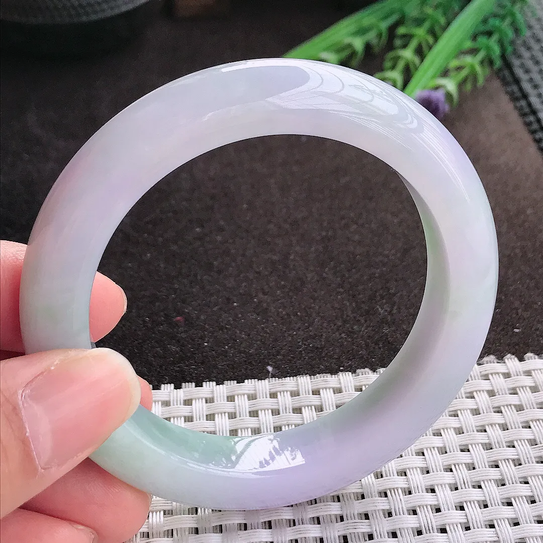 实拍A货翡翠56.5/12.6/10老坑精美油润紫罗兰手镯宽边玉镯手环