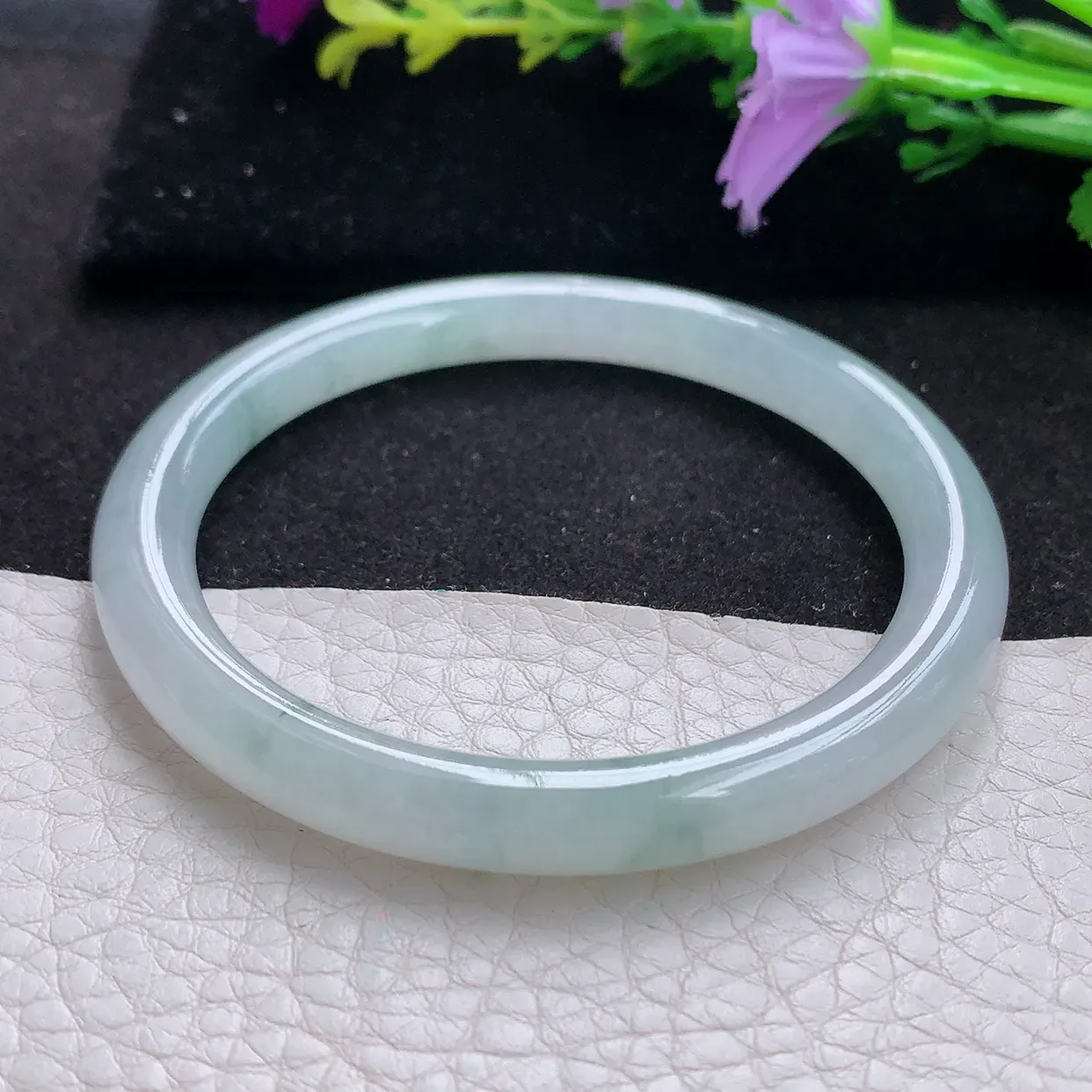 n实拍54.6*7.2*7.6美人镯 天然翡翠A货玉手镯冰飘花圆条玉镯子 叮当镯