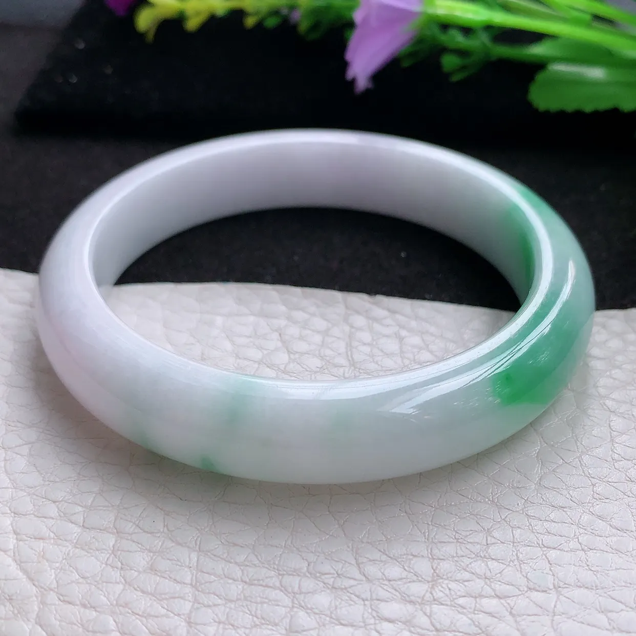 ee实拍56.5*11.6*8.3平安镯 天然翡翠A货白底青玉手镯宽边玉手环