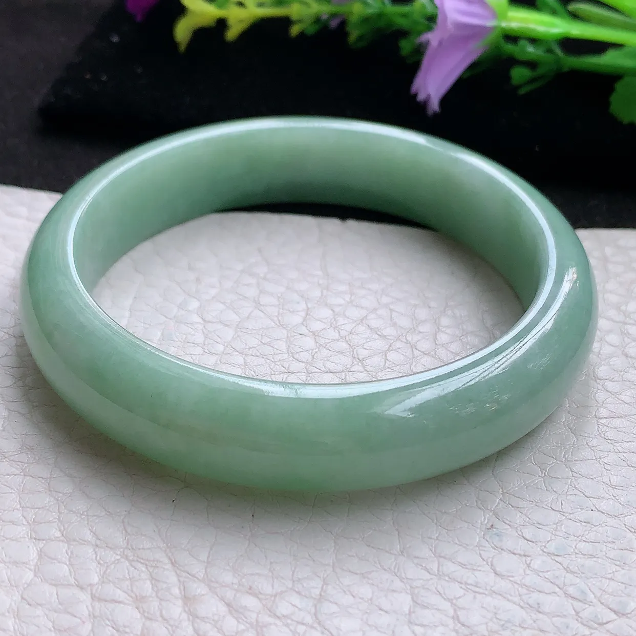 xx实拍59*13*7.8平安镯 天然翡翠A货满绿玉手镯水润宽边玉手环