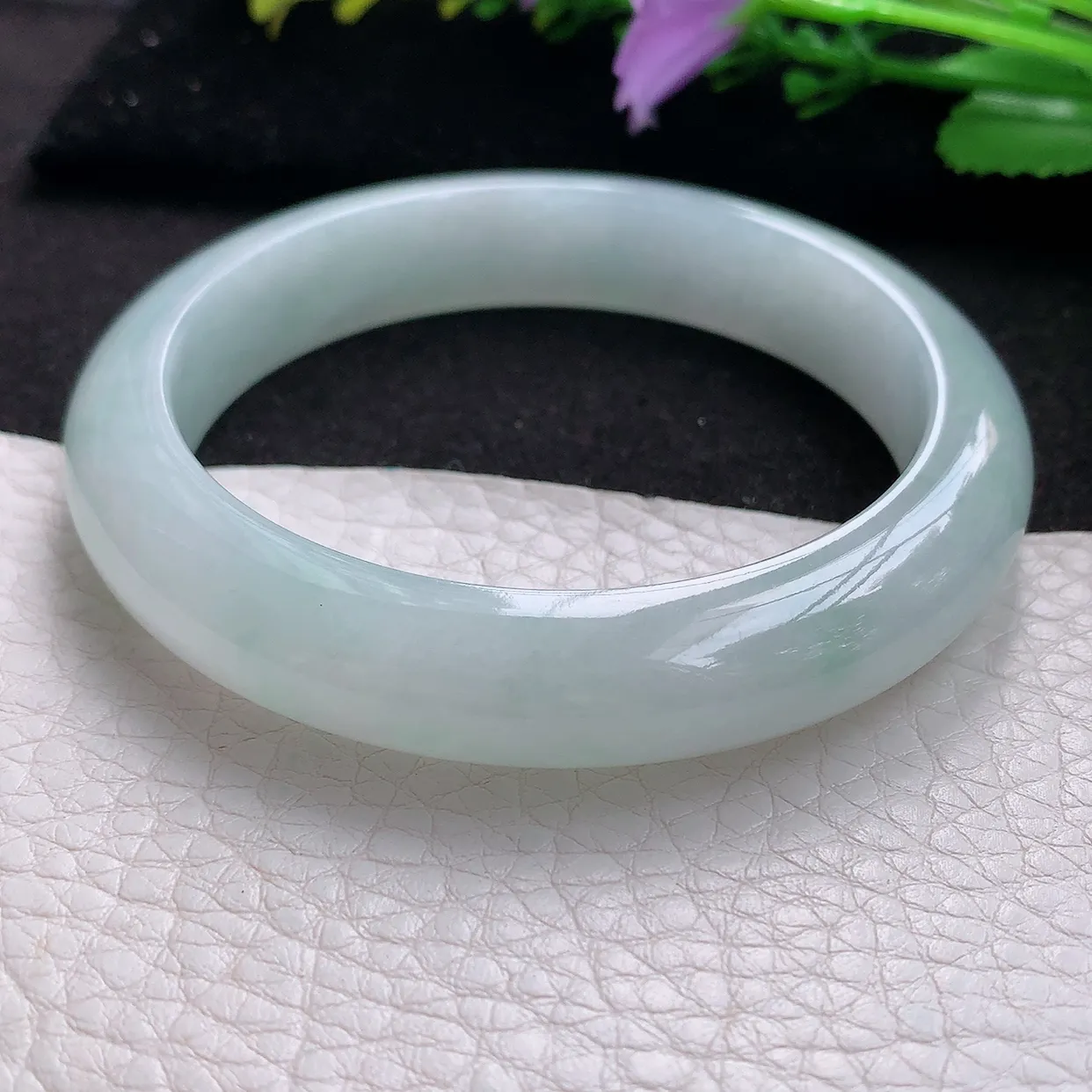 nr实拍57.5*12.2*8.5平安镯 天然翡翠A货冰晴玉手镯胶感宽边玉手环