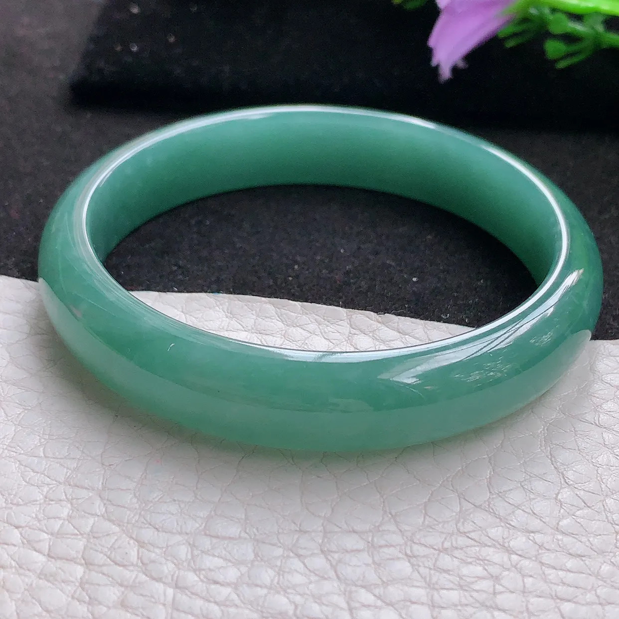 ll实拍56*11.8*6.7平安镯 天然翡翠A货玉手镯细润蓝韵宽边玉手环