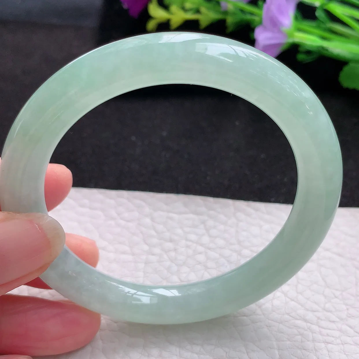 ss实拍56*10*9.5美人镯 天然翡翠A货玉手镯冰甜绿圆条玉镯子 叮当镯