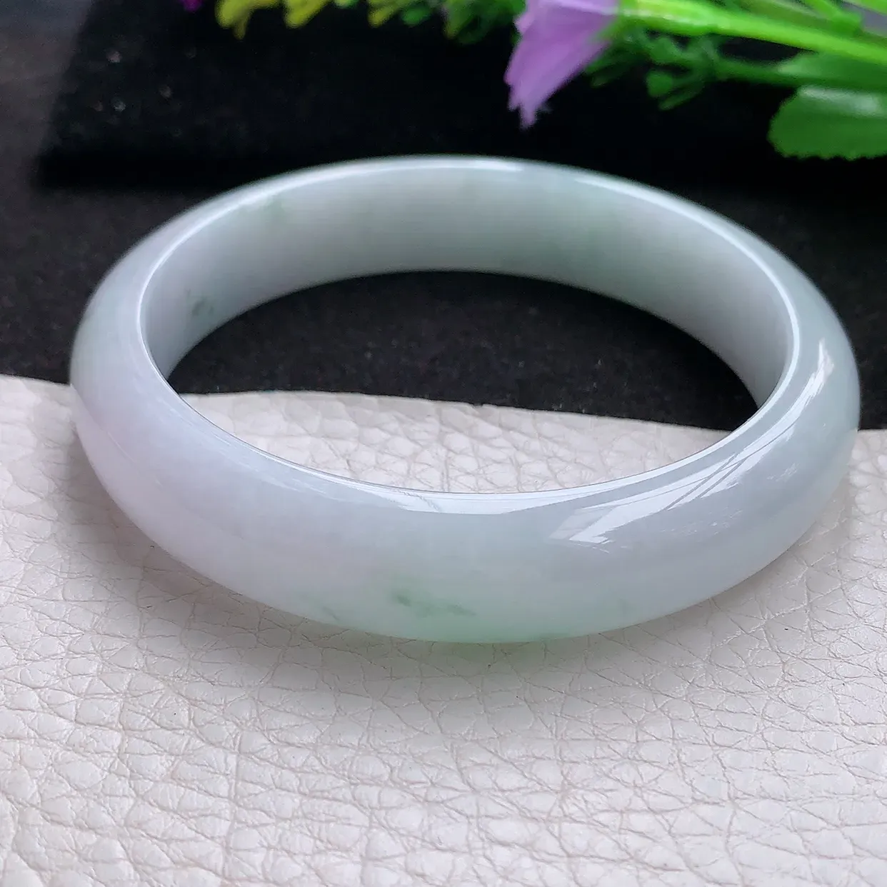 hy大圈口60*13*7.3镯 天然翡翠A货手镯水润飘花大气宽边玉手环