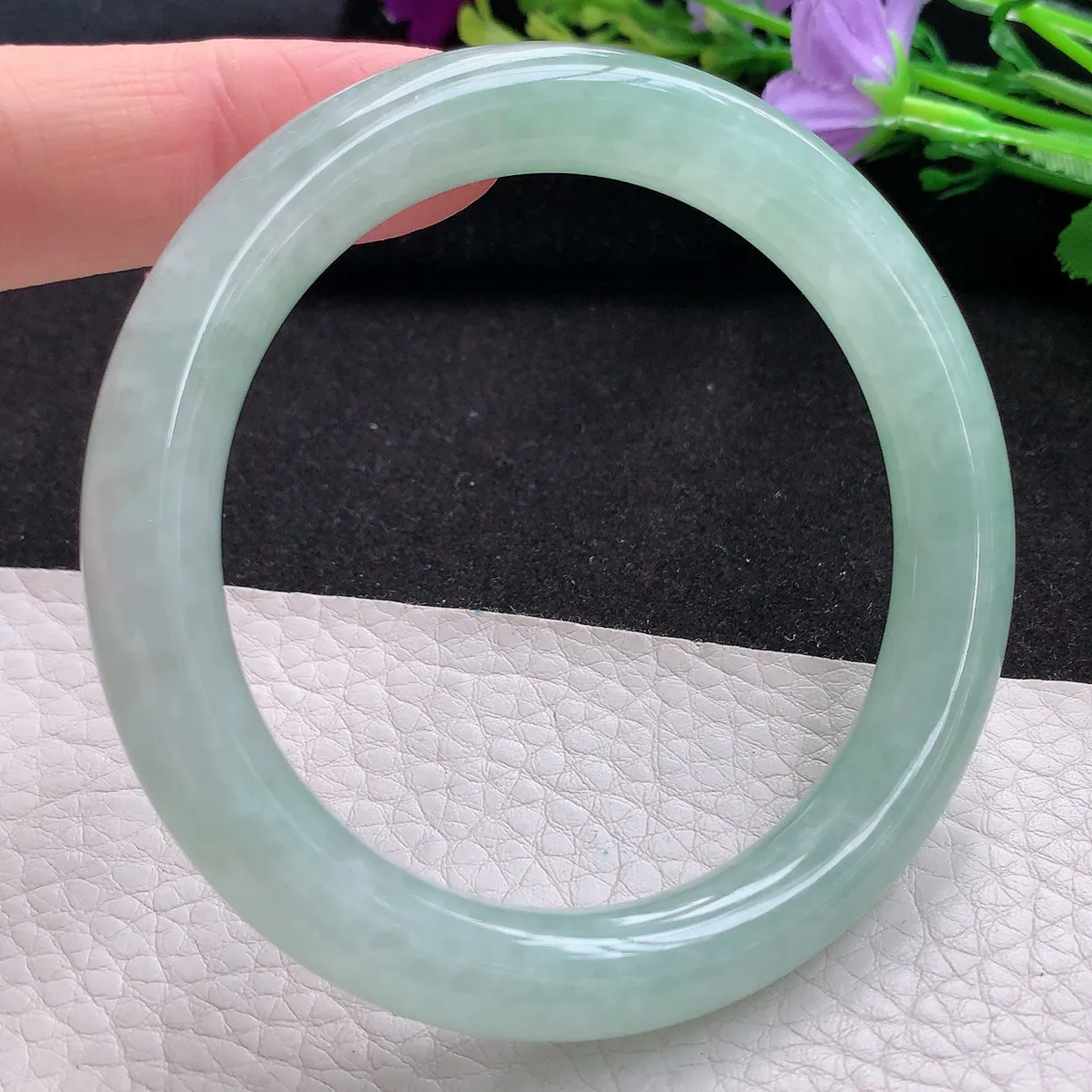 ss实拍56*10*9.5美人镯 天然翡翠A货玉手镯冰甜绿圆条玉镯子 叮当镯