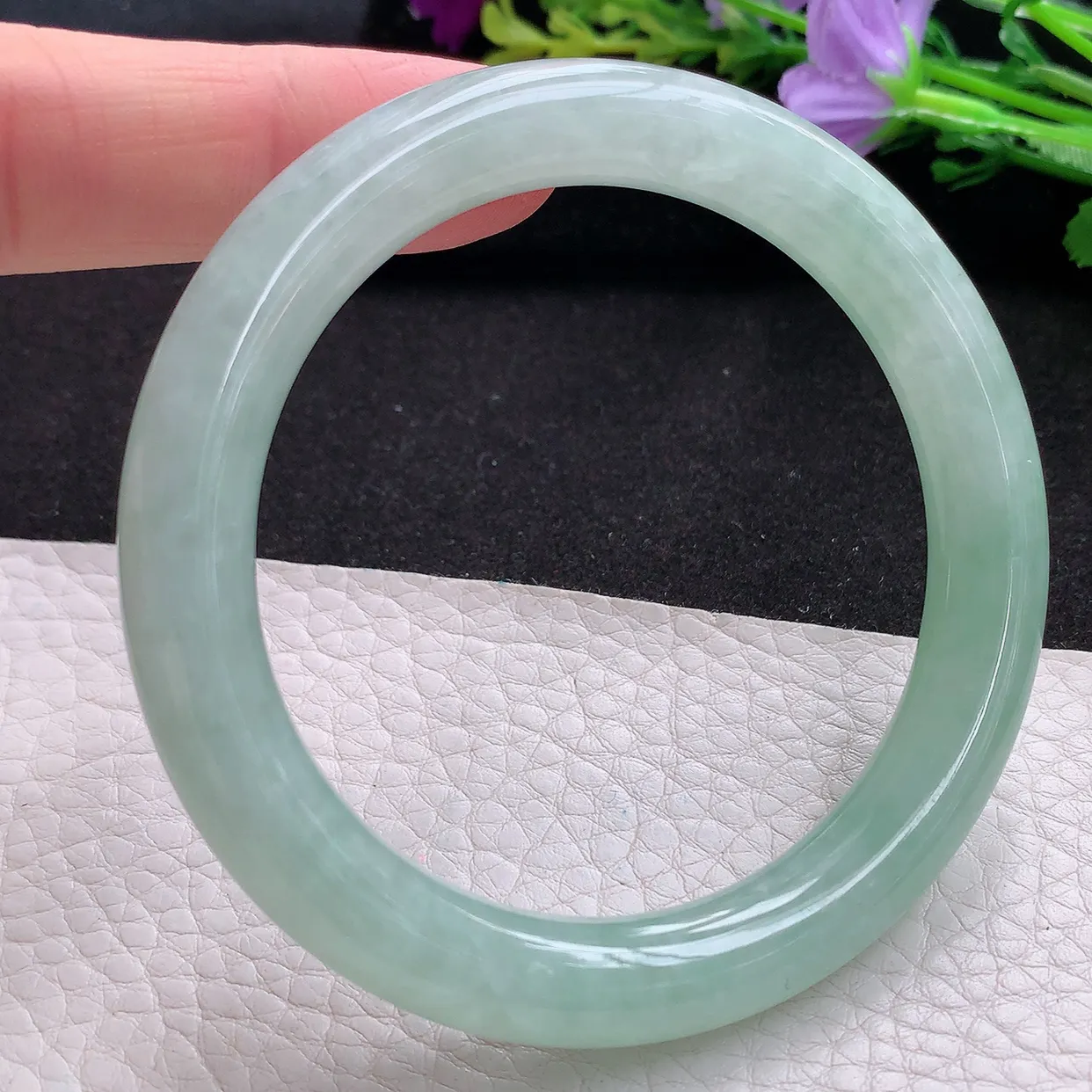 ss实拍56*10*9.5美人镯 天然翡翠A货玉手镯冰甜绿圆条玉镯子 叮当镯