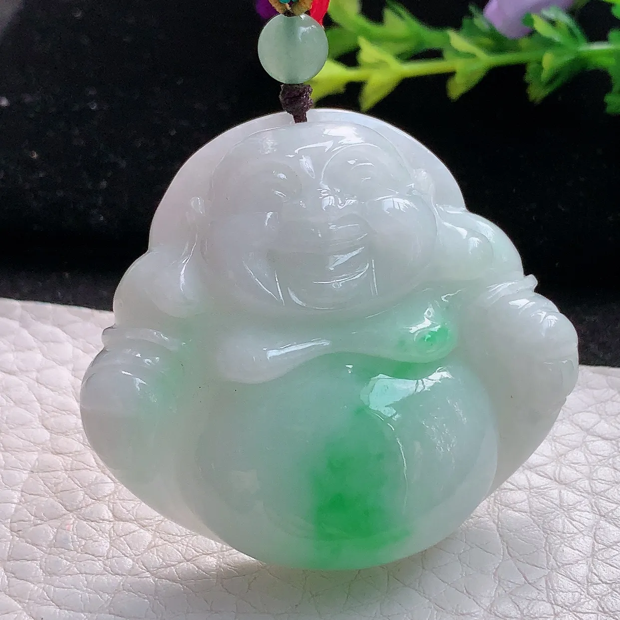 zen实拍43*47.8*12.3缅甸天然翡翠飘绿大佛公吊坠 大肚弥勒佛毛衣坠