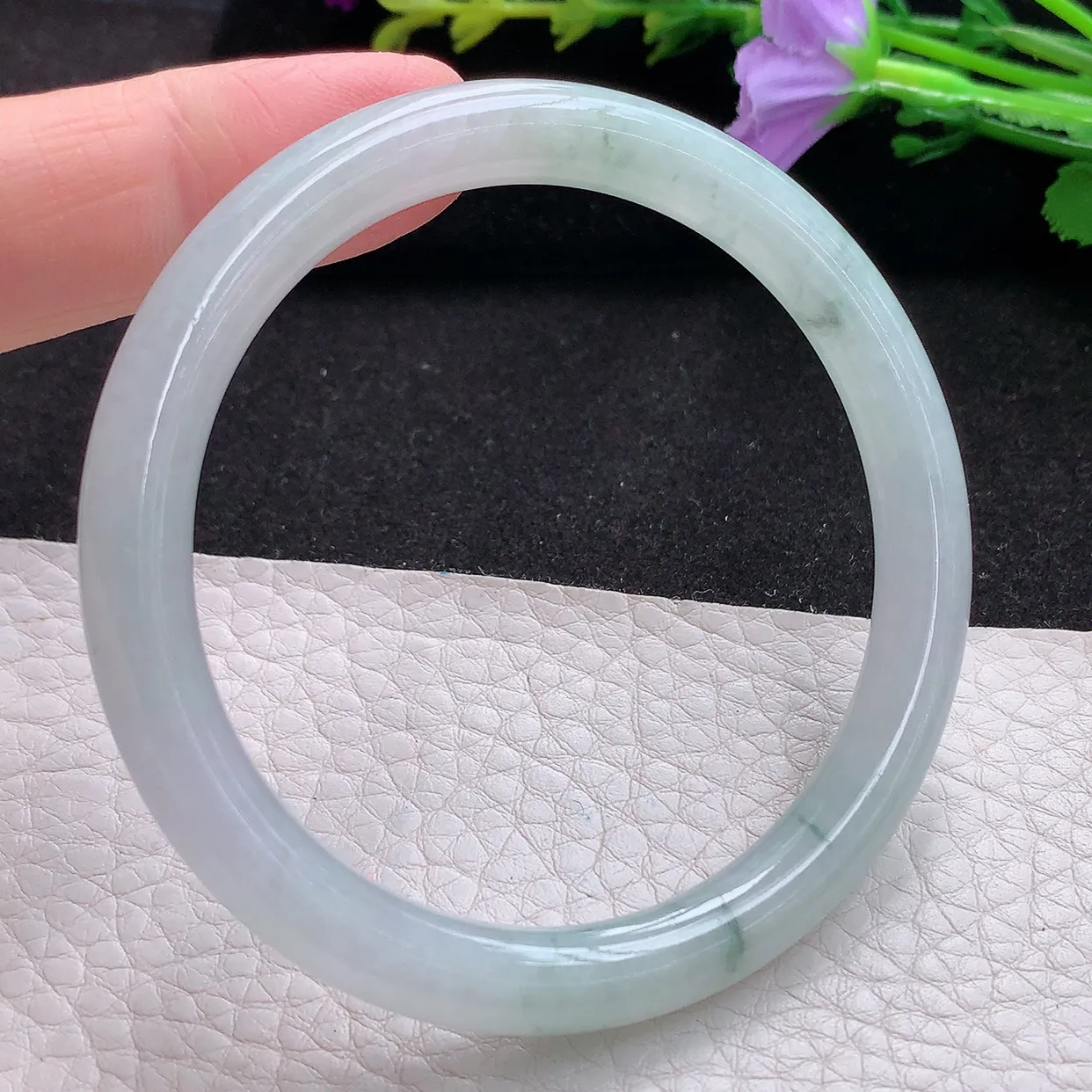 n实拍54.6*7.2*7.6美人镯 天然翡翠A货玉手镯冰飘花圆条玉镯子 叮当镯