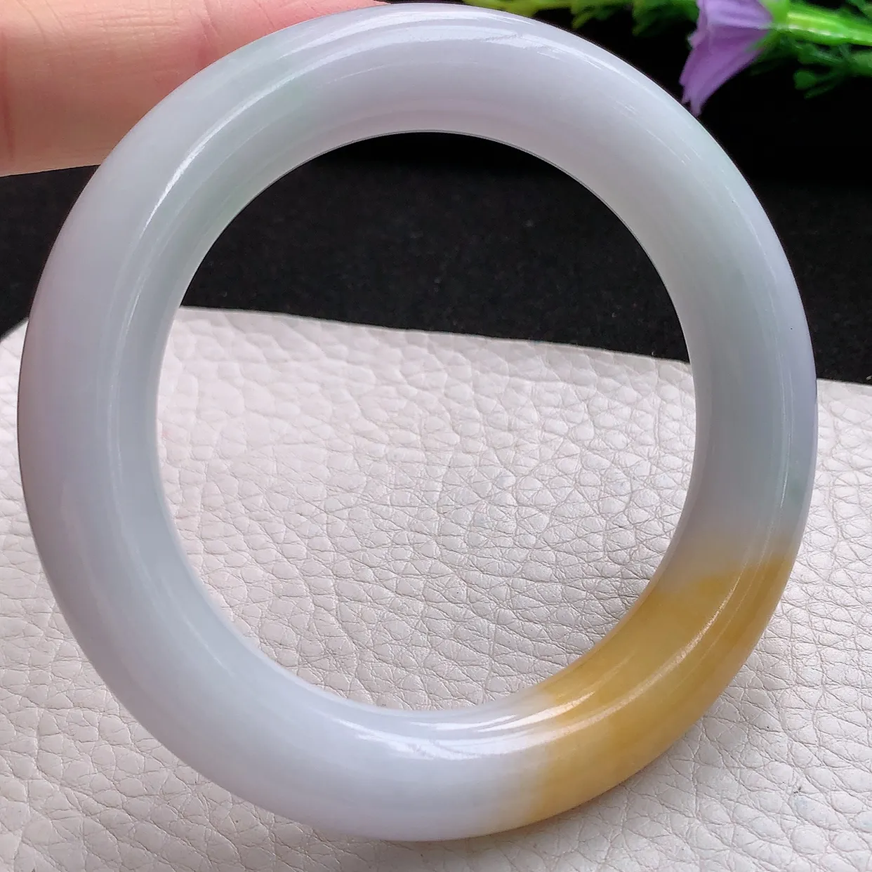 nr实拍58.5*12.8*12.5胖圆镯 天然翡翠A货三彩玉手镯胶感大气圆条美人镯