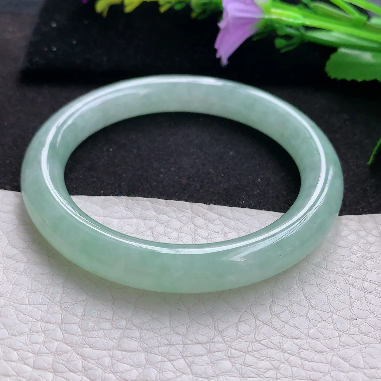 ss实拍56*10*9.5美人镯 天然翡翠A货玉手镯冰甜绿圆条玉镯子 叮当镯