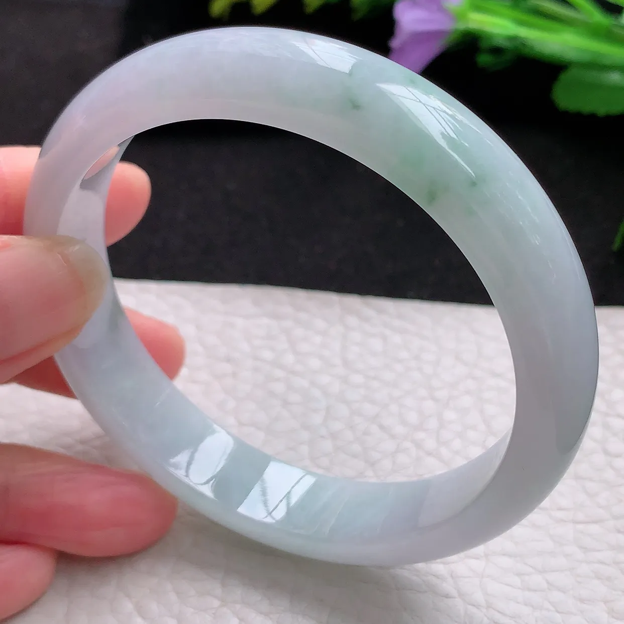 hy大圈口60*13*7.3镯 天然翡翠A货手镯水润飘花大气宽边玉手环