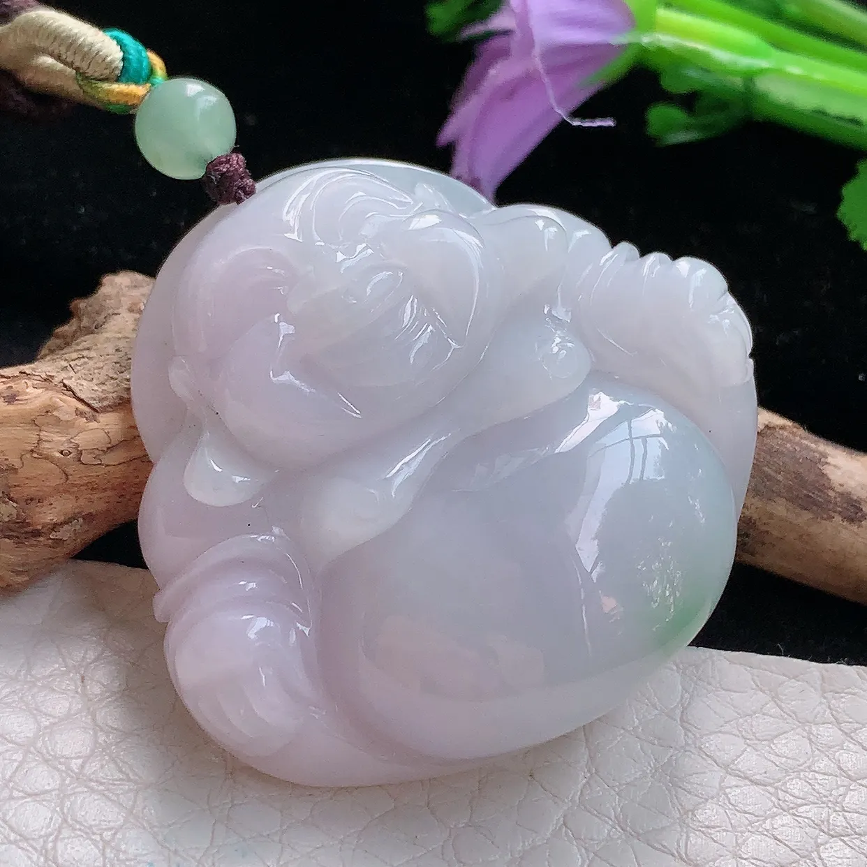 zen实拍39.9*42.8*12.2缅甸天然翡翠淡紫佛公玉吊坠 开心佛玉挂件