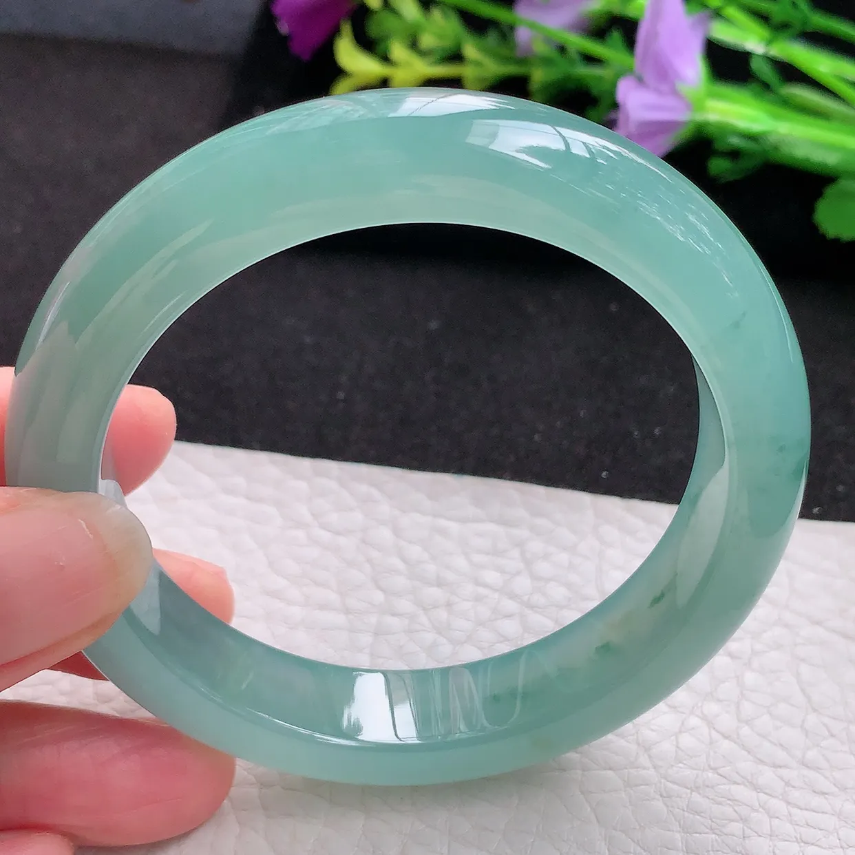 nr实拍56.5*12.3*9平安镯 天然翡翠A货冰蓝玉手镯宽边玉手环