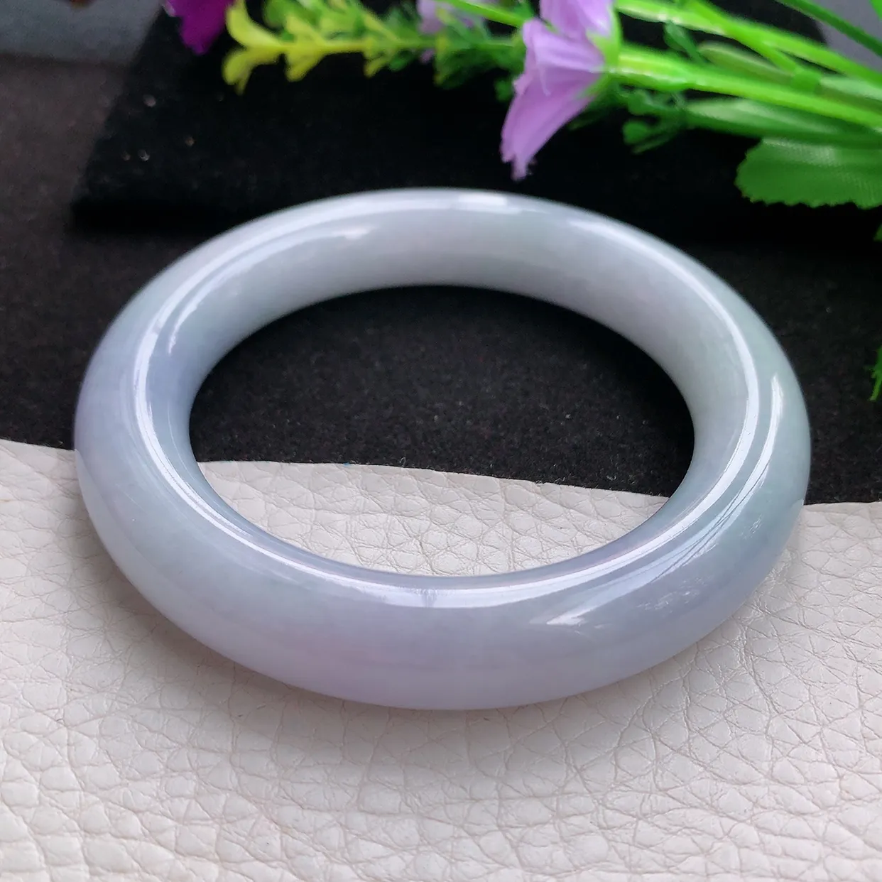 ee实拍56*12*11.5胖圆镯 天然翡翠A货紫罗兰玉手镯水润圆条玉手环